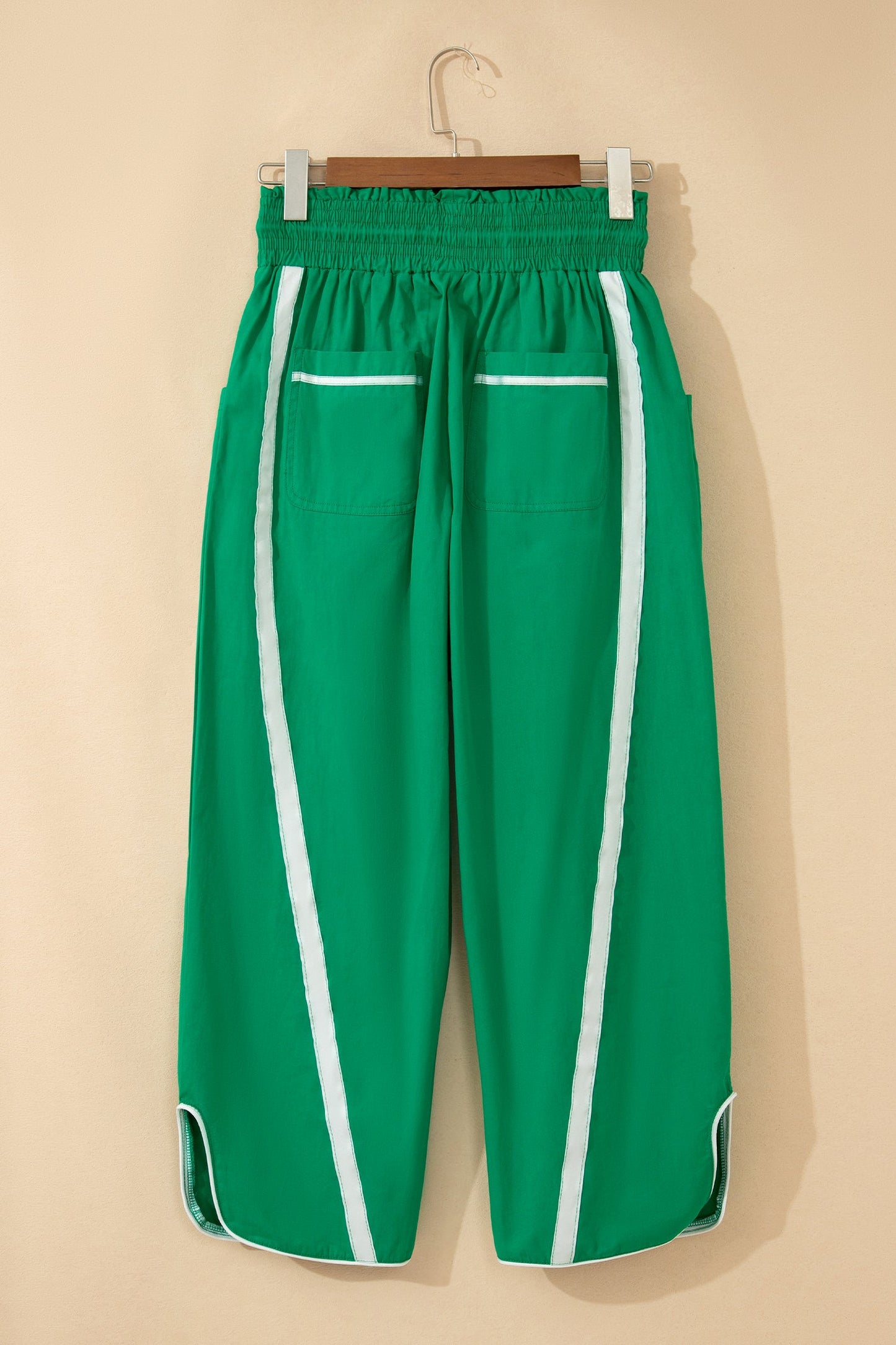 Stripe Smocked Waist Drawstring Cropped Pants