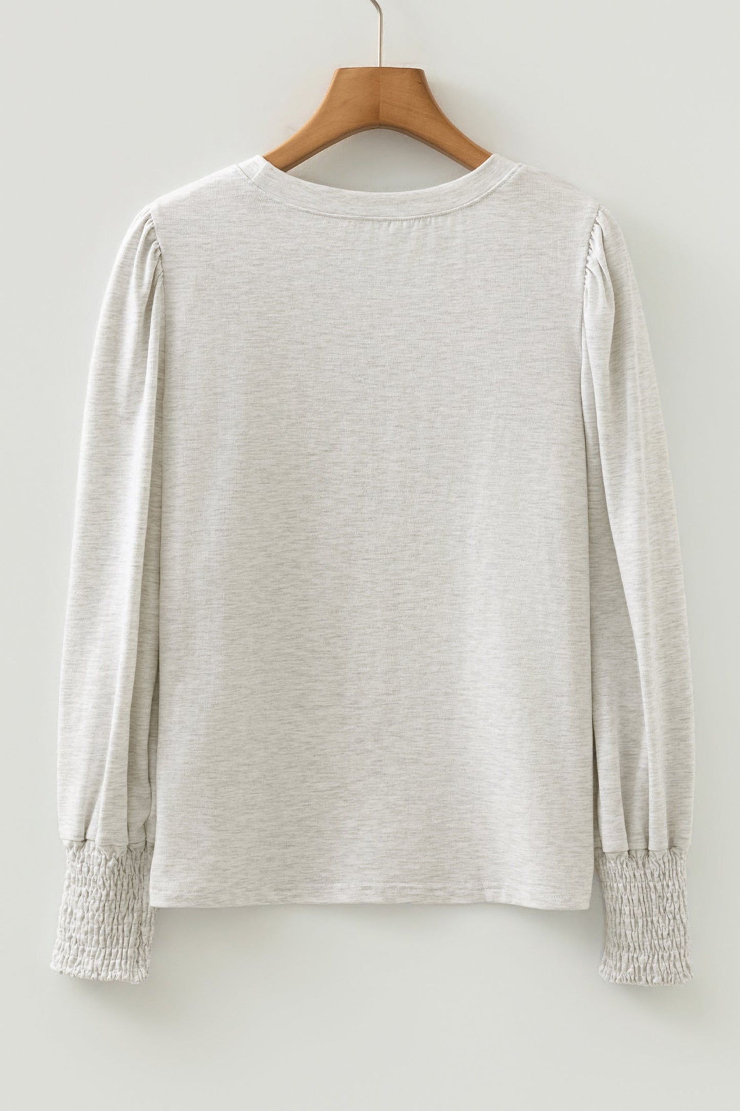Solid Shirred Peasant Long Puff Sleeve Top