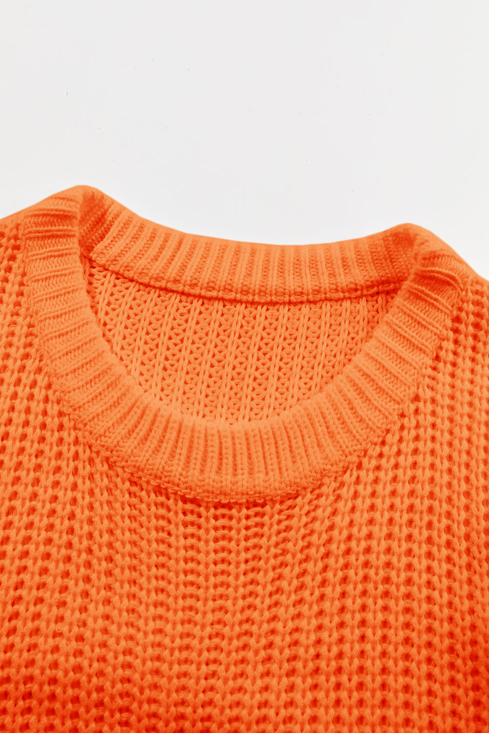 Solid Chunky Knit Ribbed Knit Round Neck Sweater