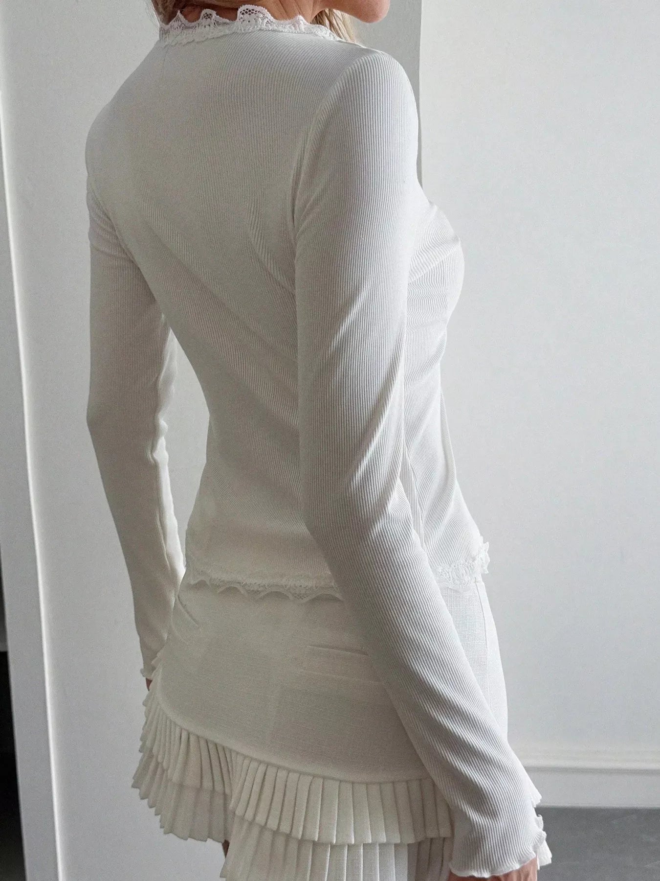 Lace Trim Long Sleeve Top