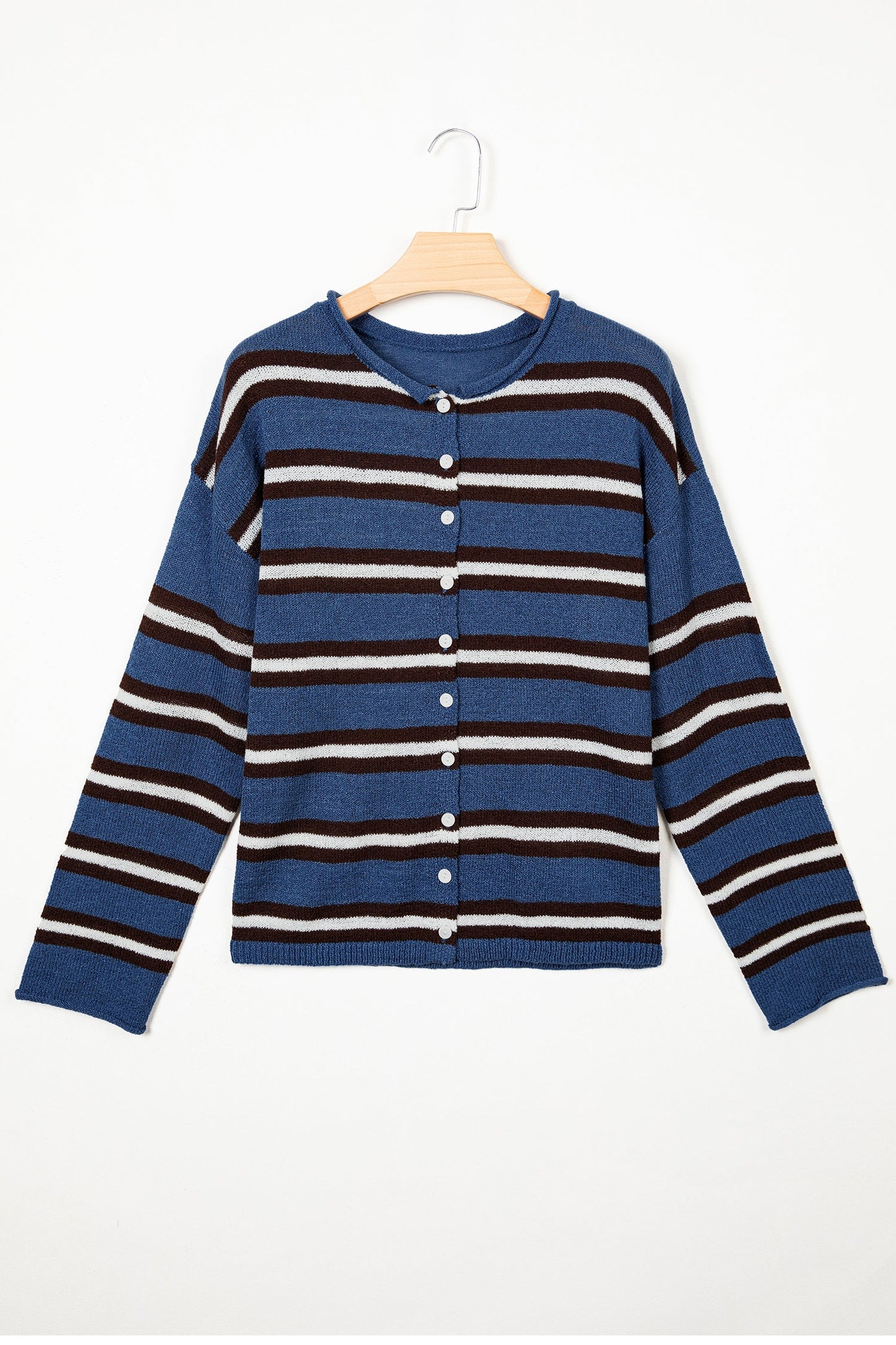 Stripe Drop Shoulder Buttoned Knit Cardigan