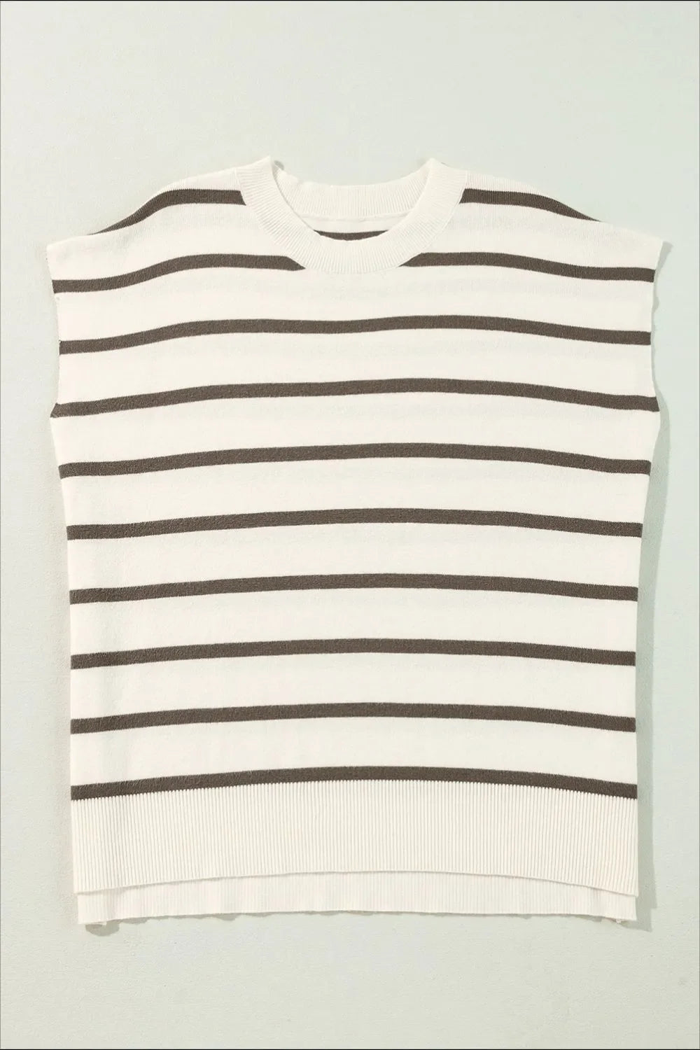 Stripe Side Slits Crewneck Sweater Vest