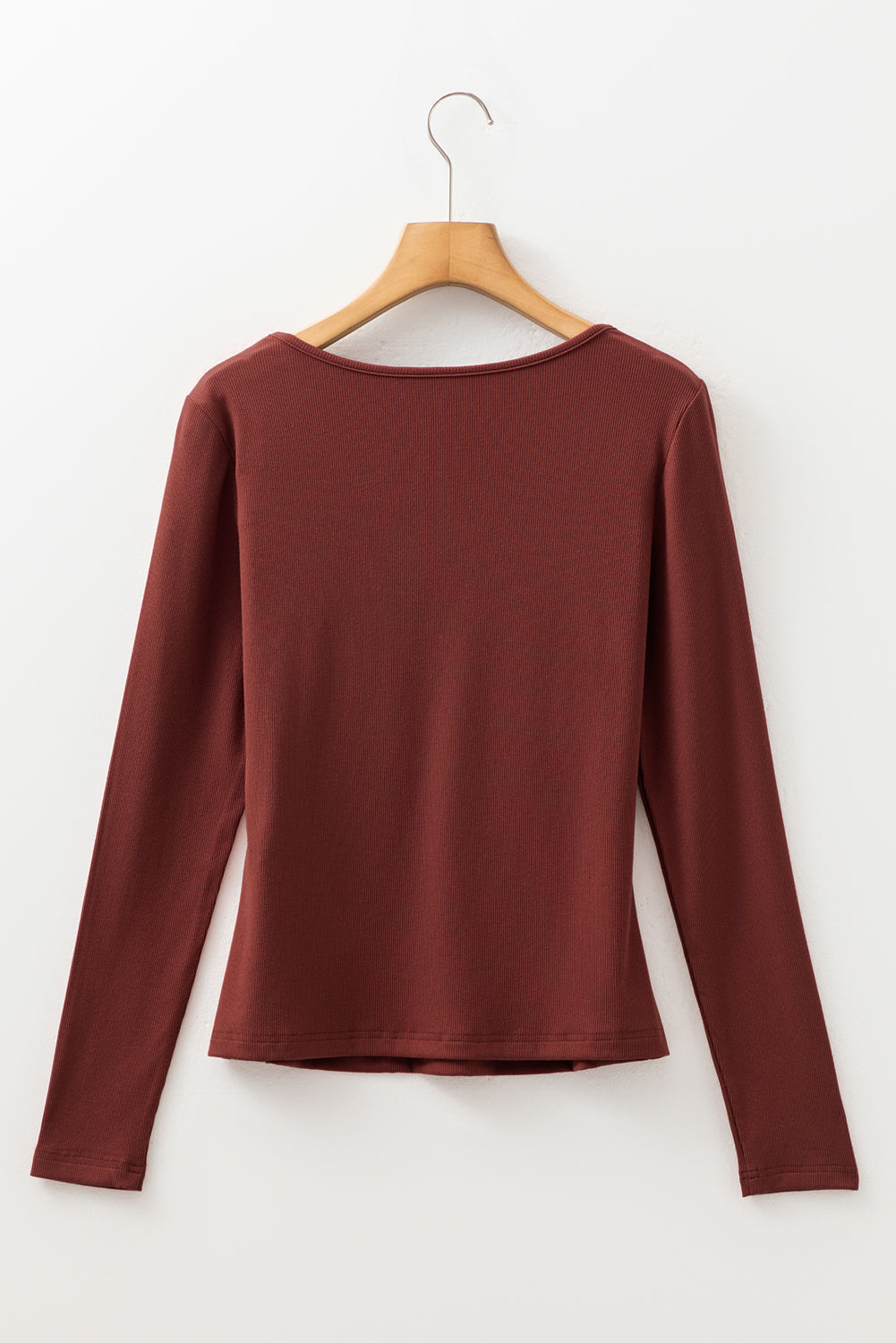 Gathered Bust Square Neck Ribbed Long Sleeve Top