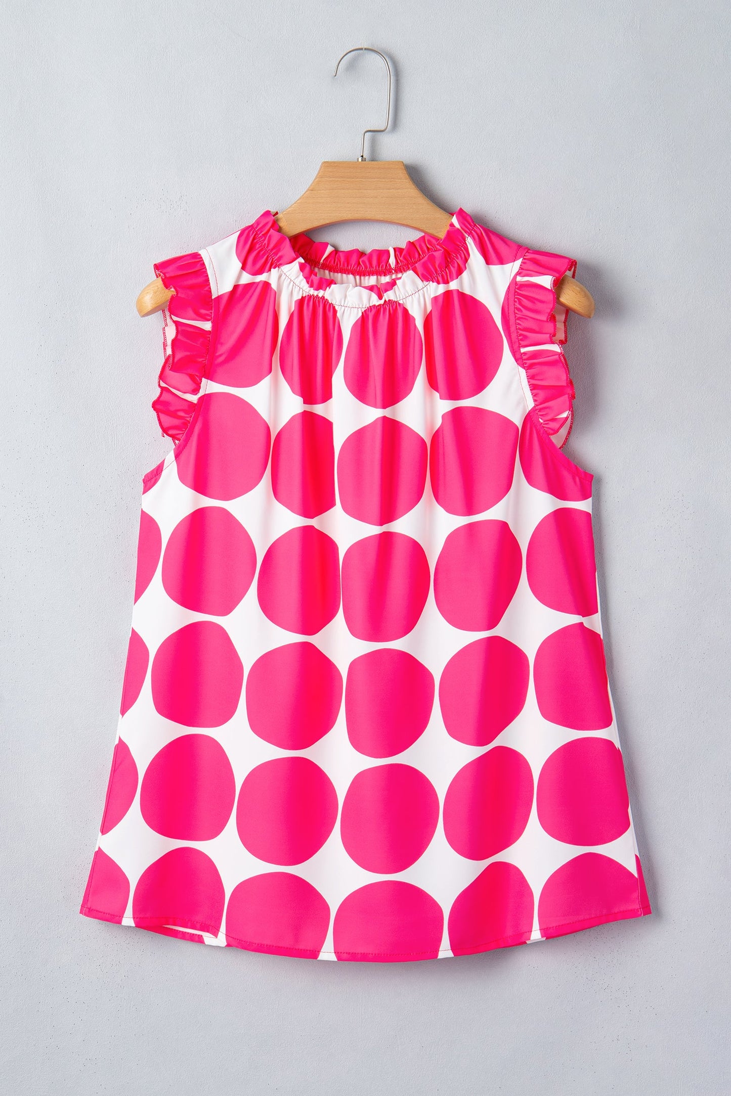 Polka Dot Frilled Round Neck Tank Top