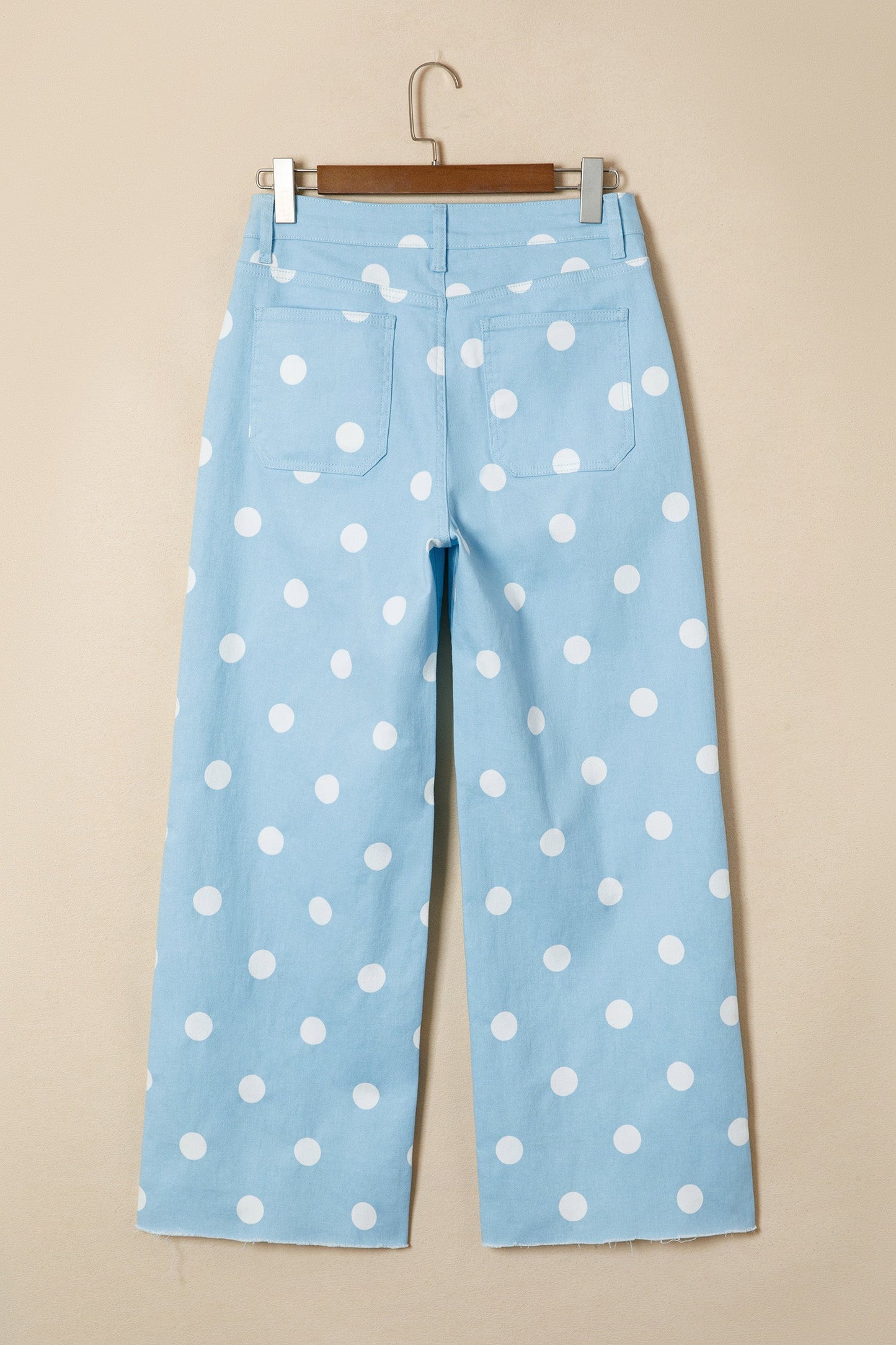 Polka Dot Denim Raw Hem High Waist Jeans