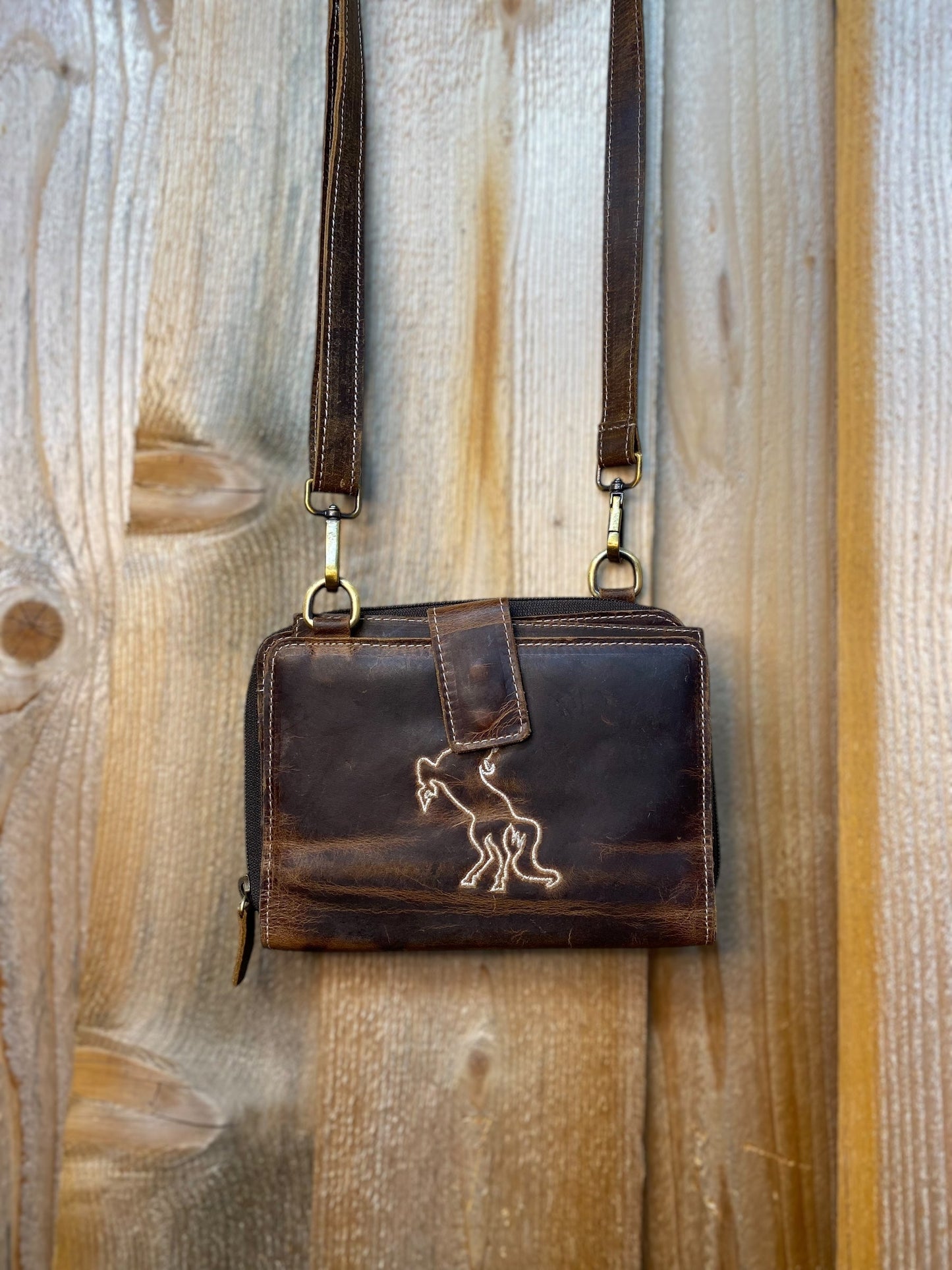 Horse Rustic Leather All Tooled Leather Crossbody