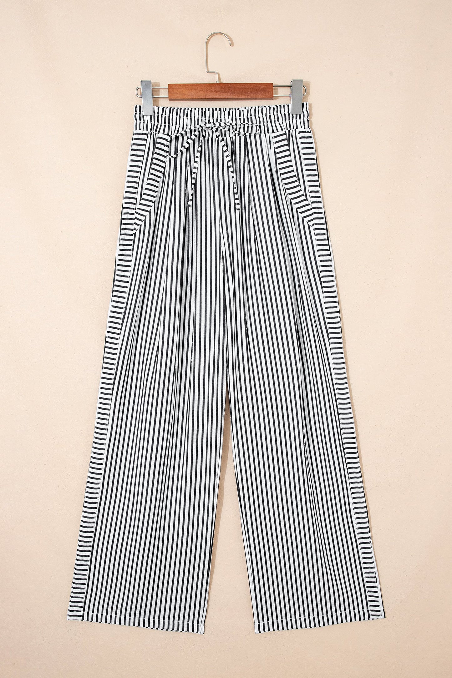Plus Size Stripe Tie Waist Wide Leg Pants