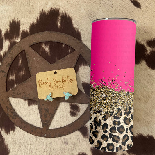 Hot Pink Leopard Glitter 20oz Skinny Tumbler