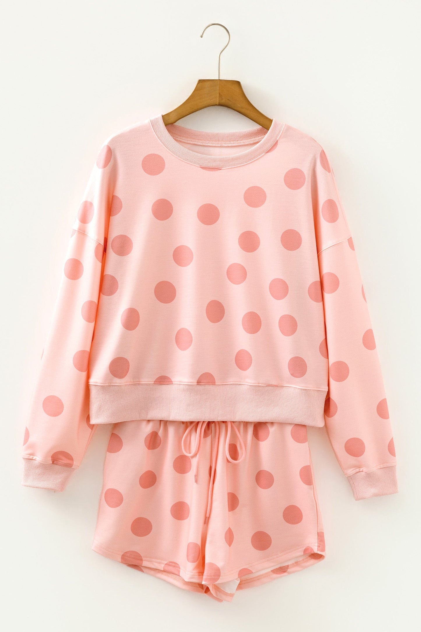 Polka Dot Pullover and Drawstring Shorts Set