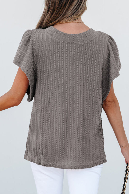 Solid Cable Textured Flutter Sleeve Top