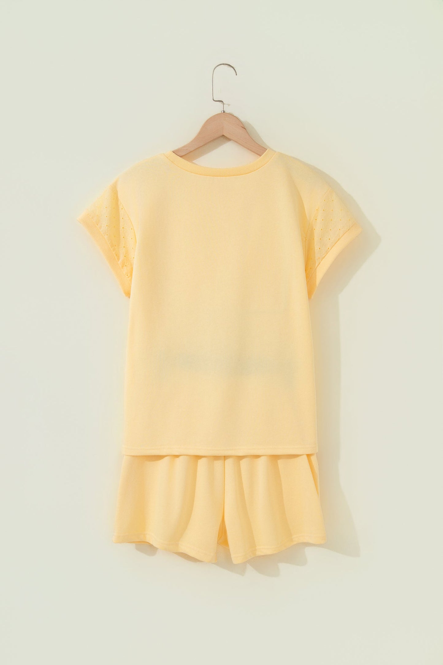 Solid Embroidered Eyelet Patchwork Top & Shorts Set