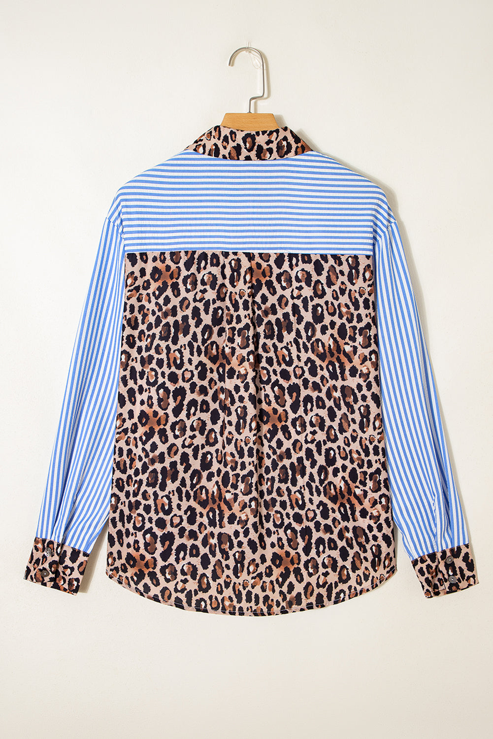 Stripe Leopard Patchwork Long Sleeve Buttoned Shirt
