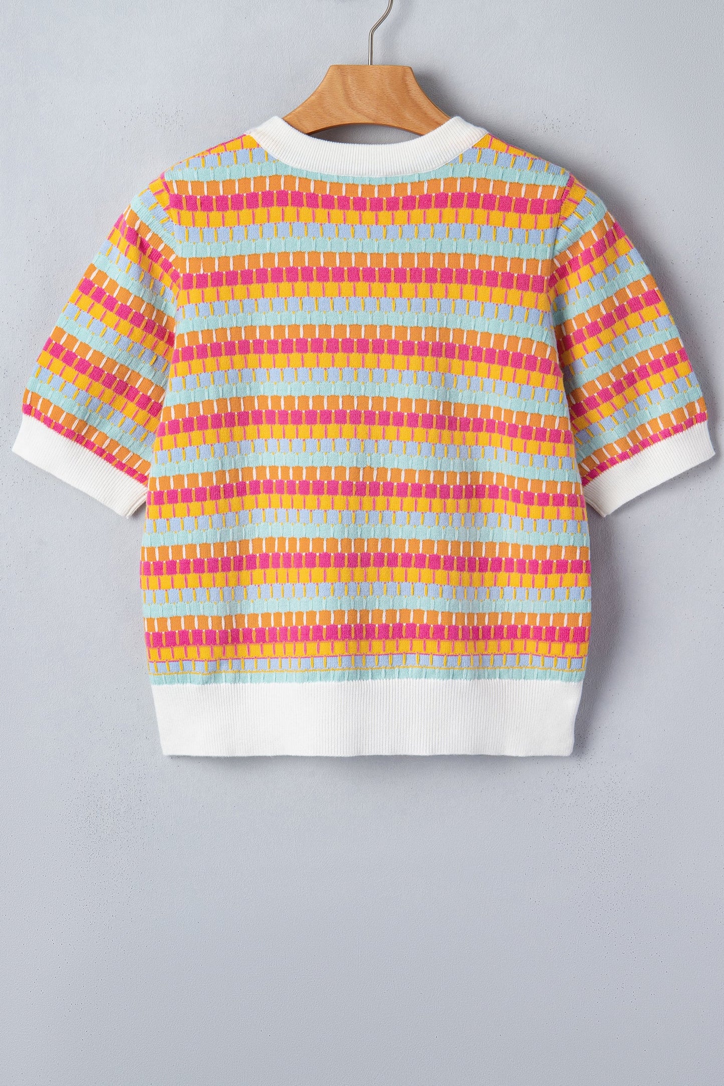Abstract Stripe Short Sleeve Sweater Knit Top