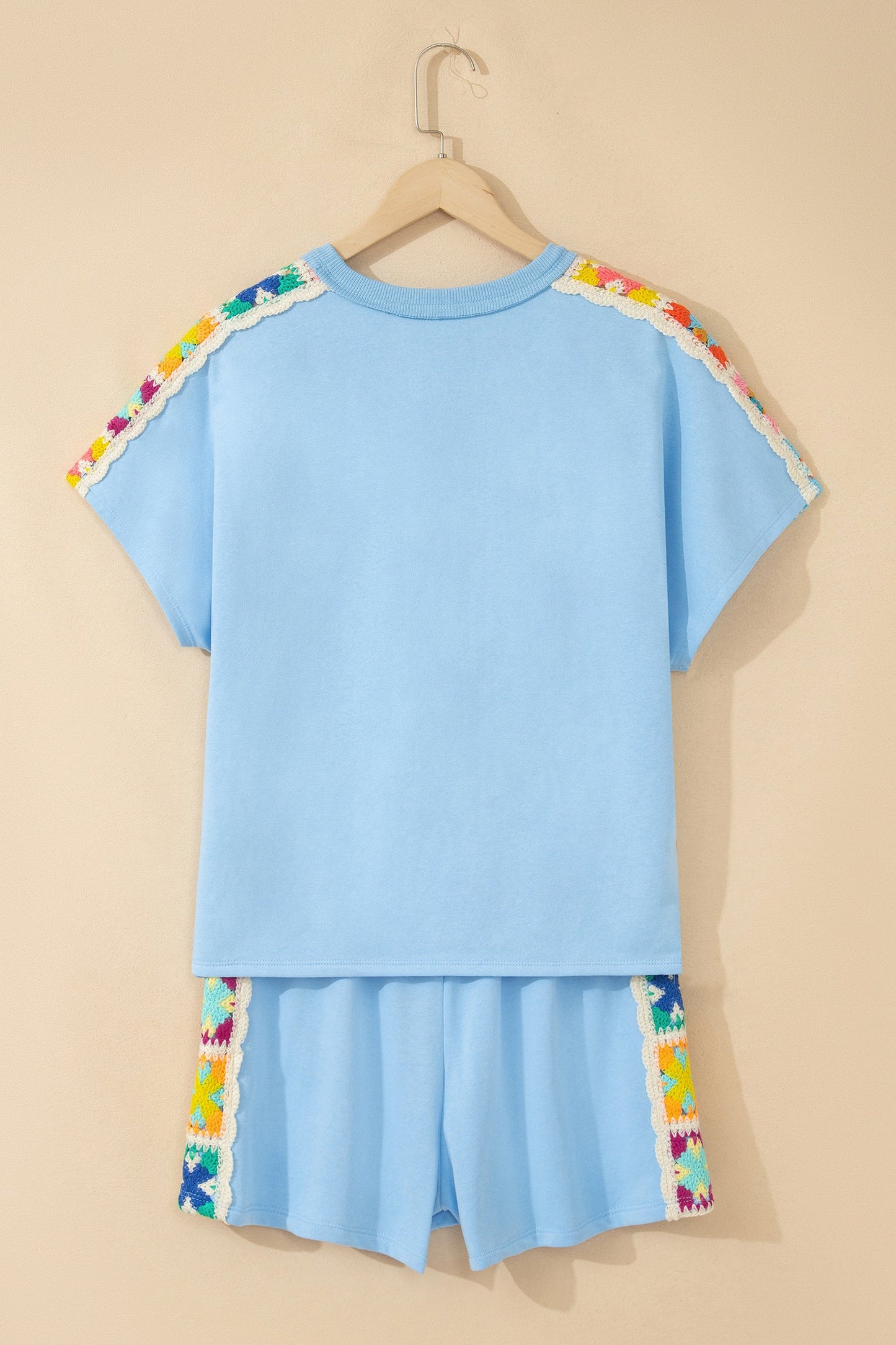 Crochet Patchwork Top & Elastic Shorts Set