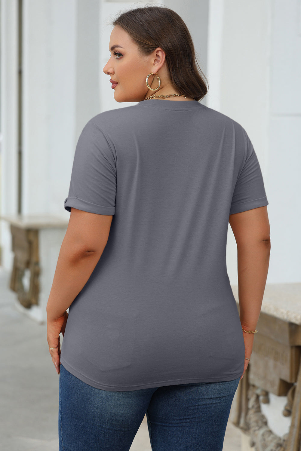 Solid Short Sleeve Crew Neck Tee