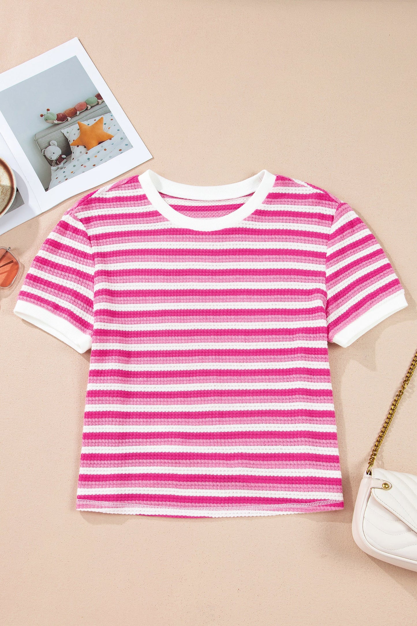 Stripe Textured Knit Short Sleeve Tee