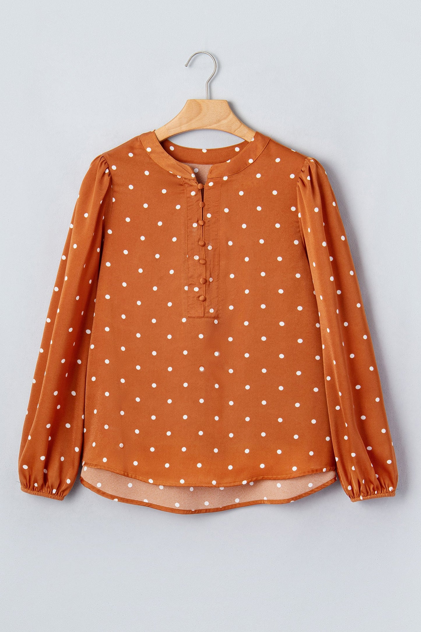 Polka Dot Half Button V-Neck Long Sleeve Blouse
