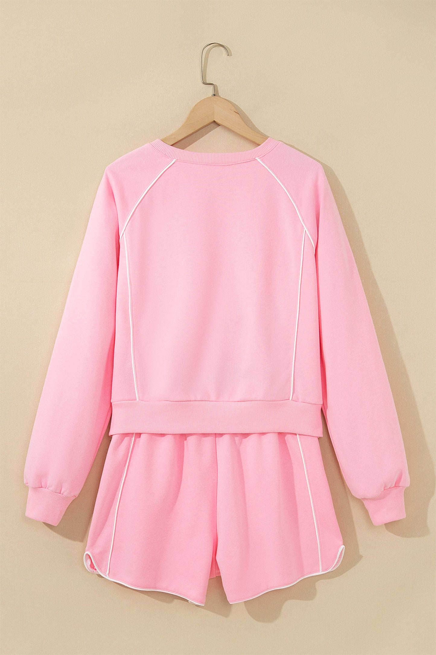 Contrast Trim Long Sleeve Pullover & Shorts Set