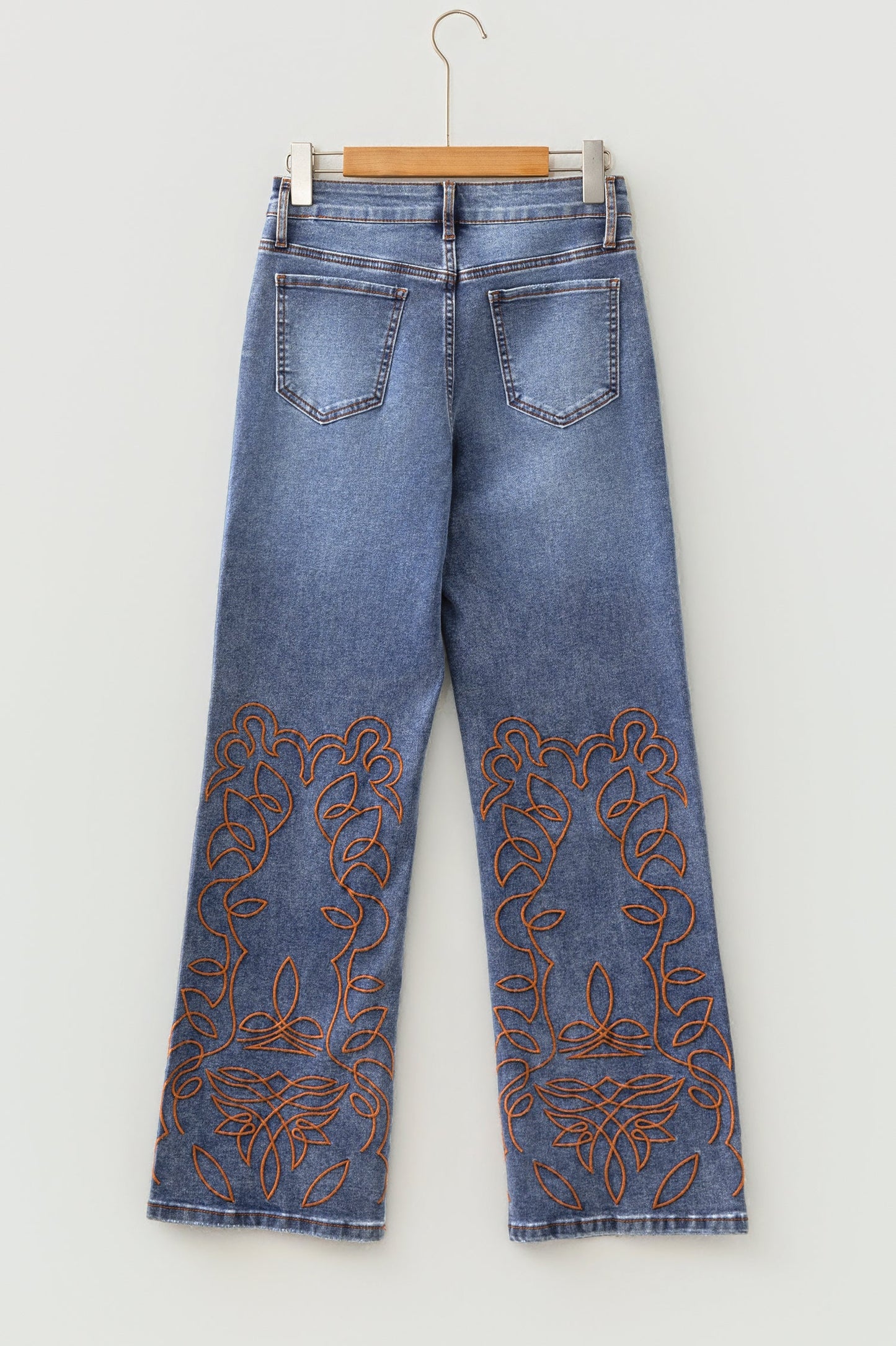Denim Embroidered Flare Leg Jeans w/ Pockets