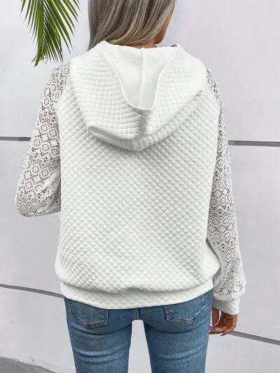 Lace Openwork Kangaroo Pocket Hoodie