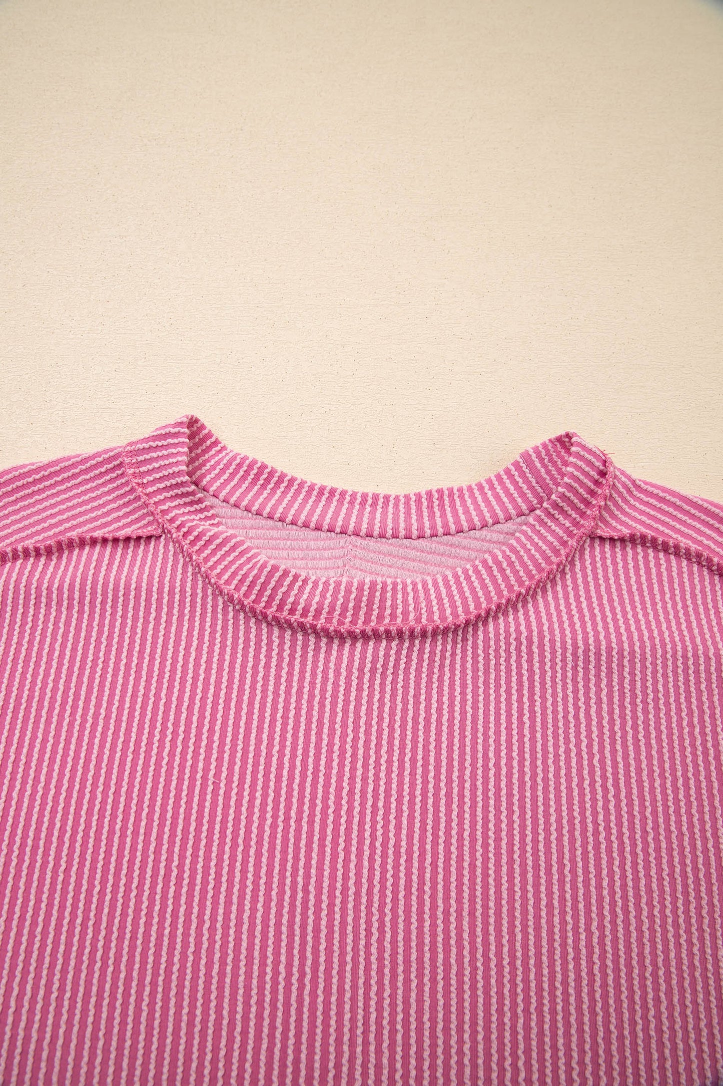 Exposed Stitching Textured Knit T-shirt