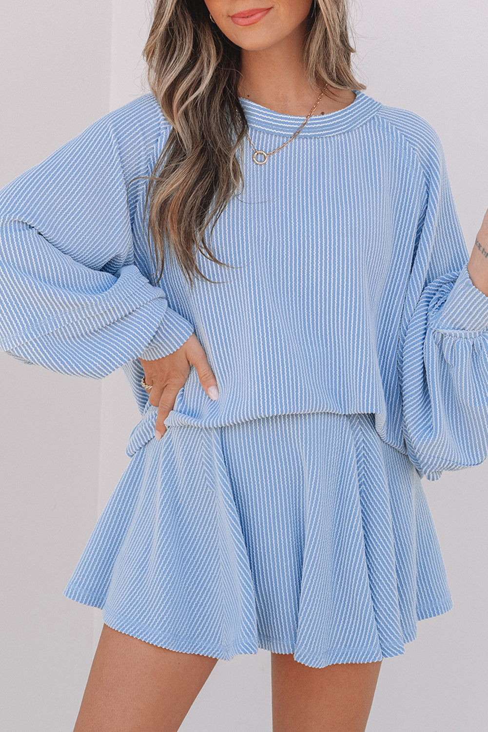 Corded Top and Ruffle Mini Skirt Set