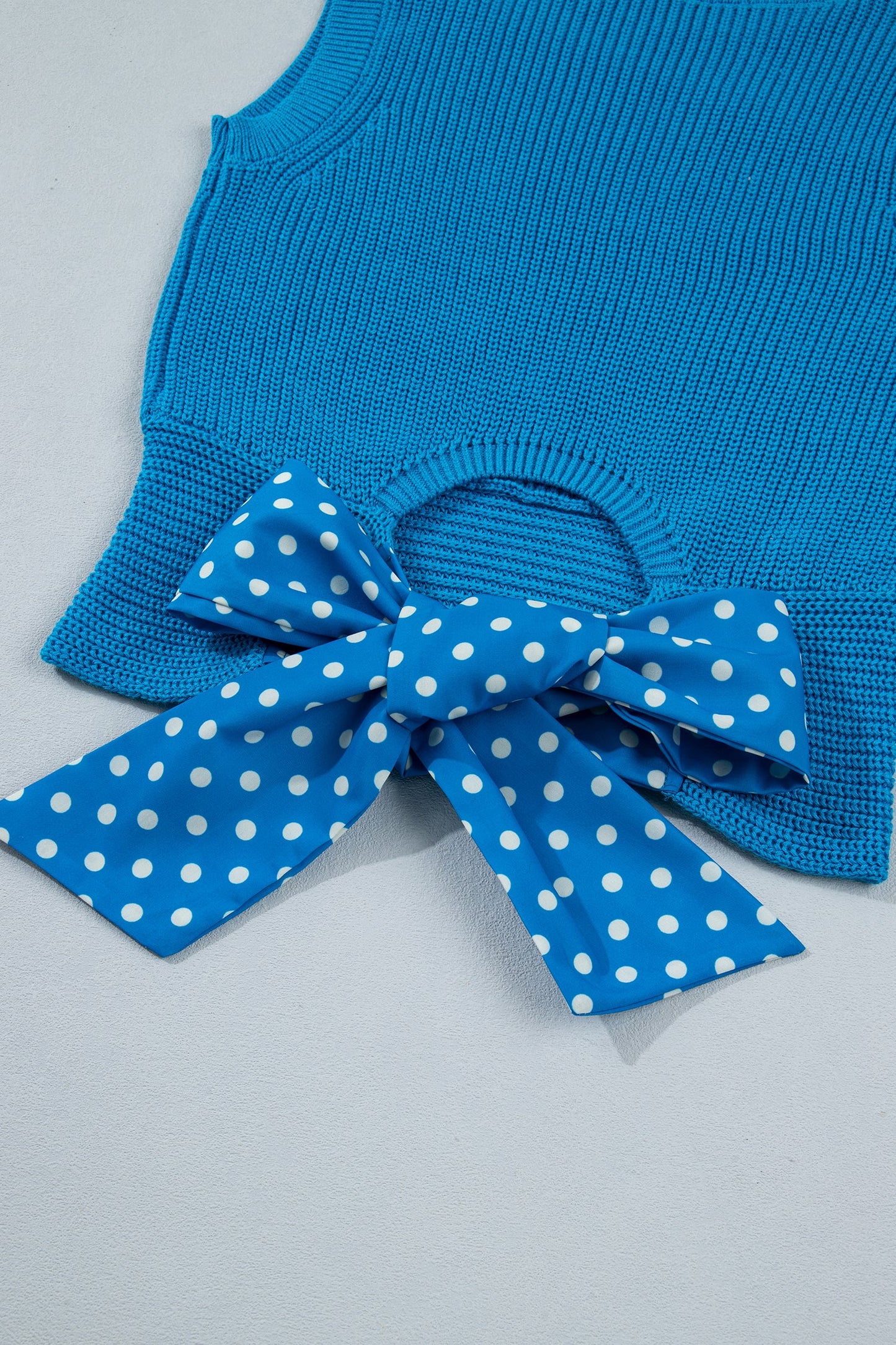 Polka Dot Bow Tie Back Cropped Sweater Tank