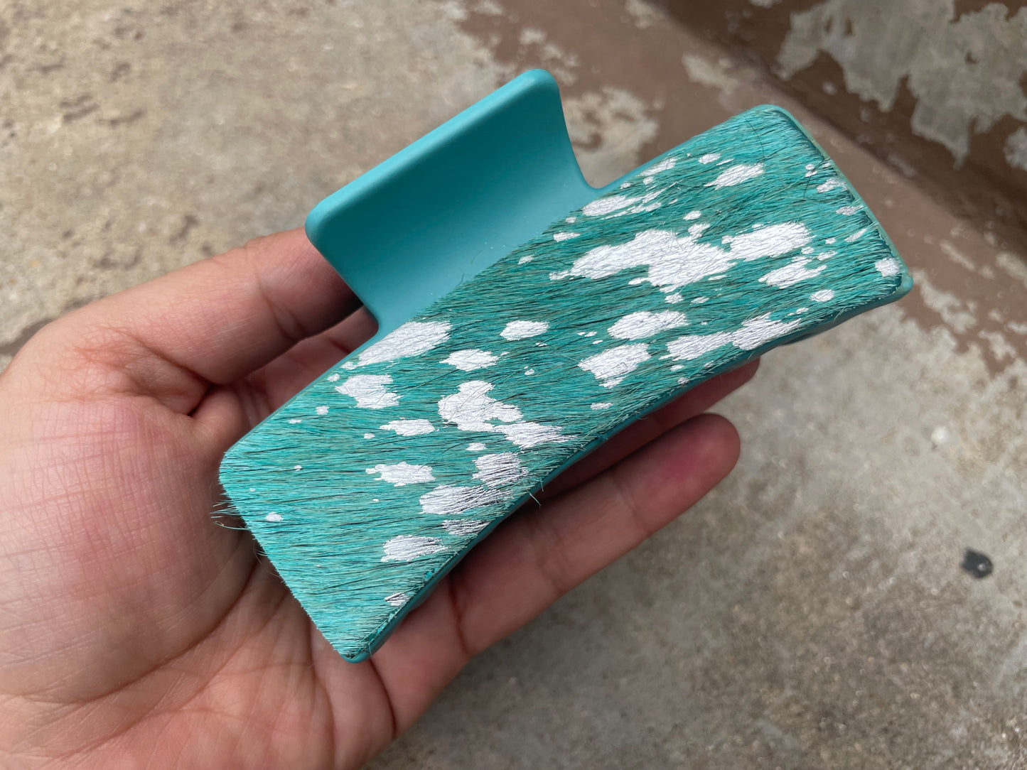 Cowhide Turquoise Tooled Leather  Hair Claw Clips 4”