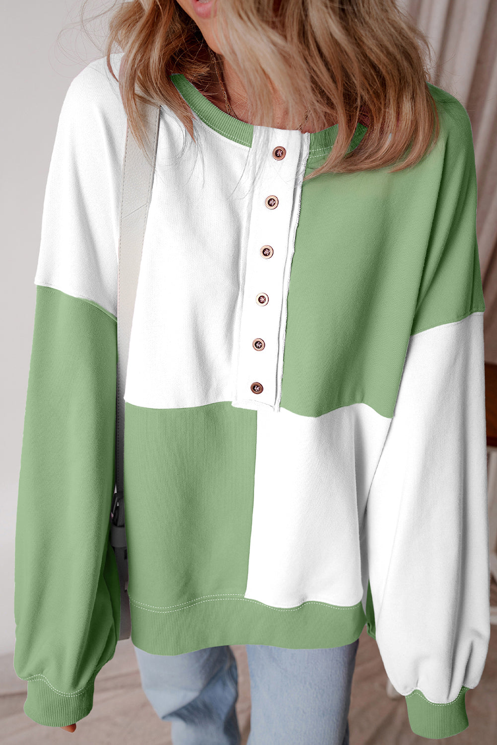 Colorblock Crewneck Henley Sweatshirt