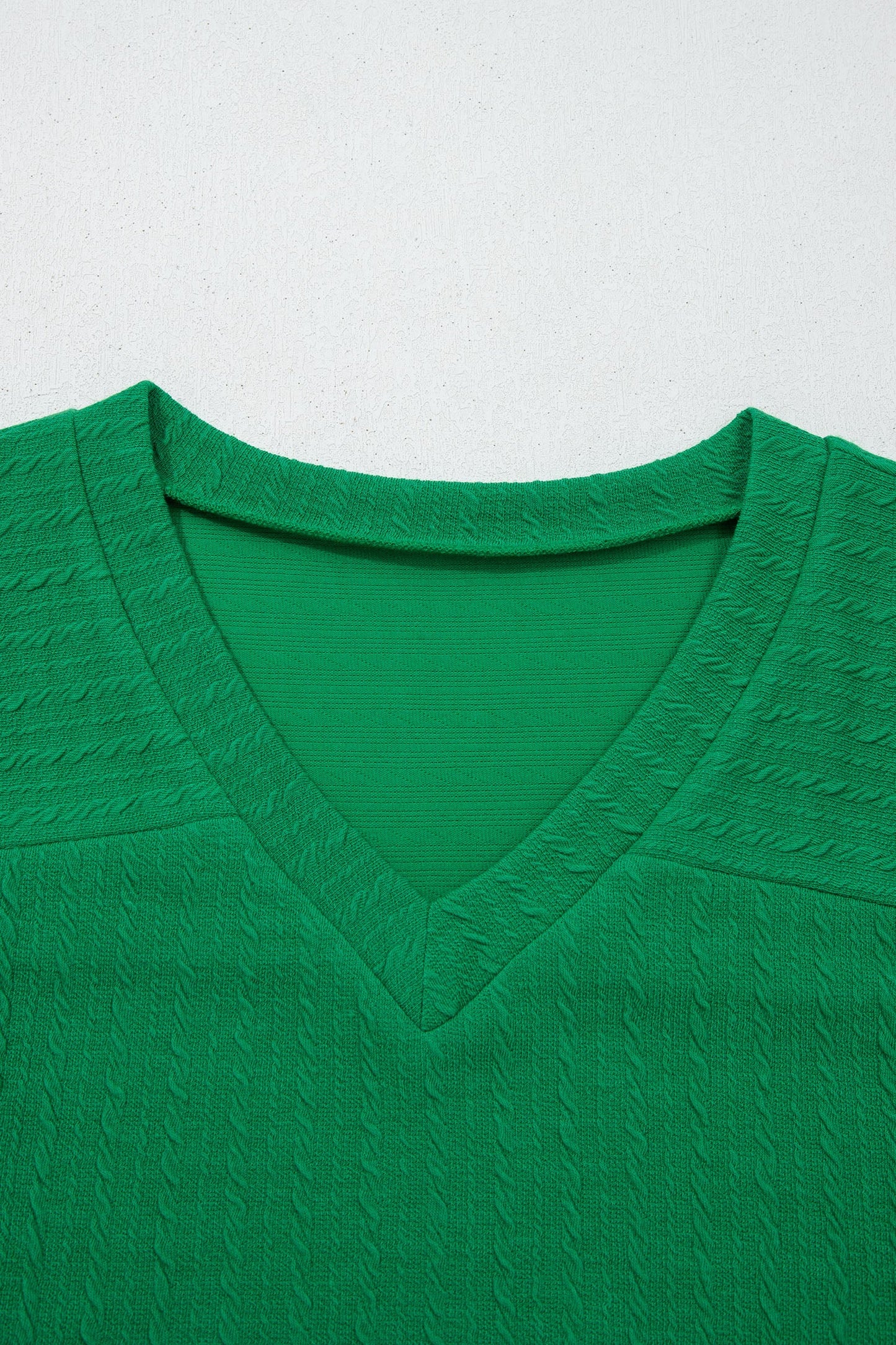 Cable Knit Textured V-Neck Short Sleeve T-Shirt