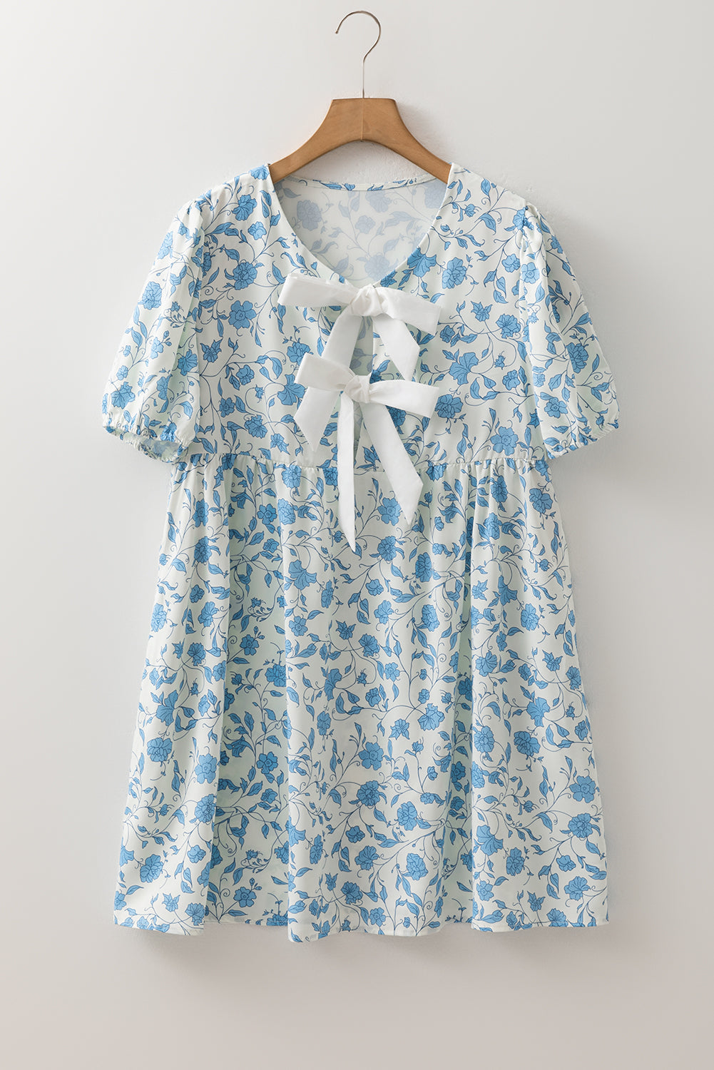 Floral Bow Puff Sleeve Mini Dress