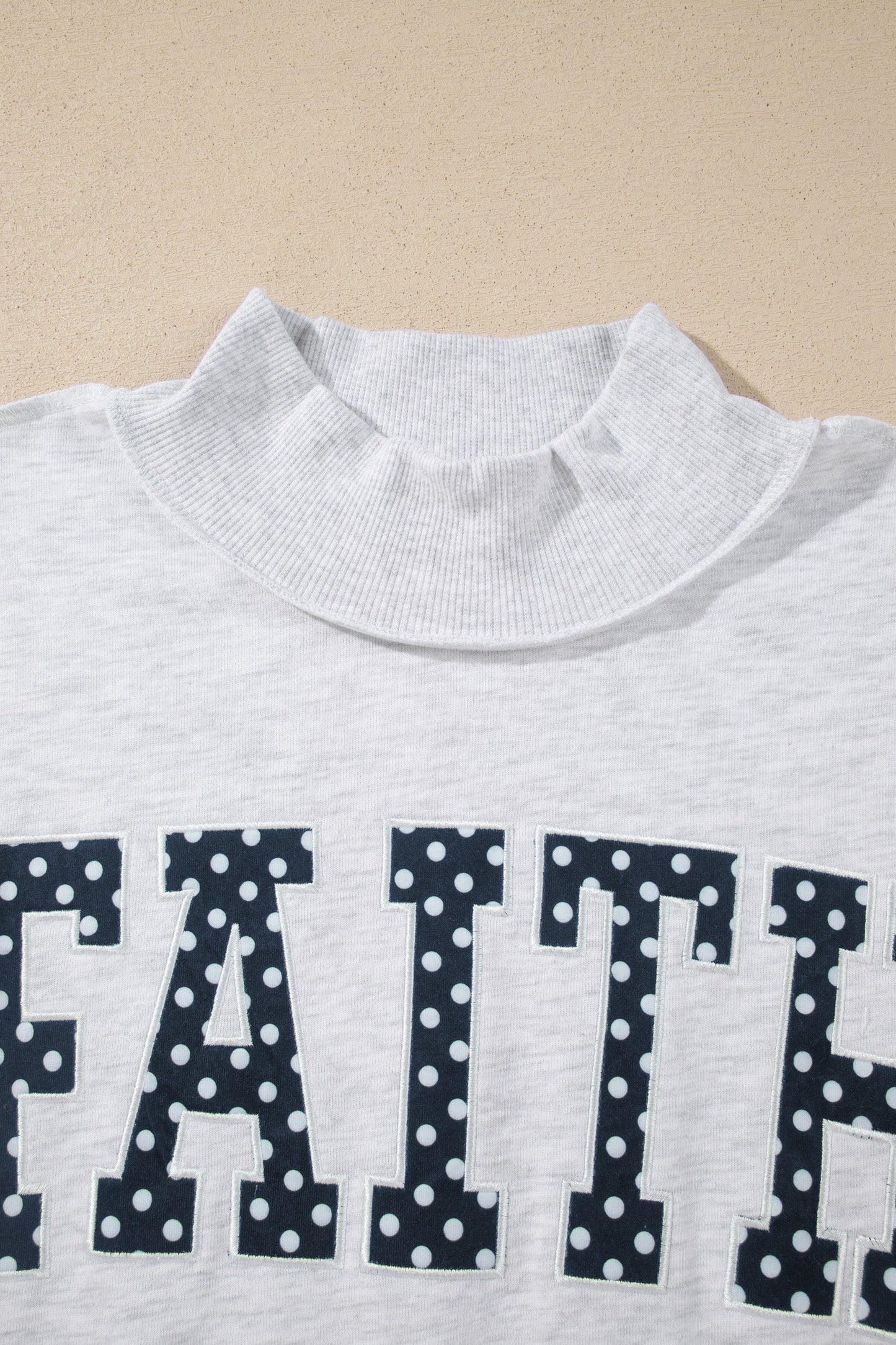 Polka Dot Slogan High Neck Baggy Sweatshirt