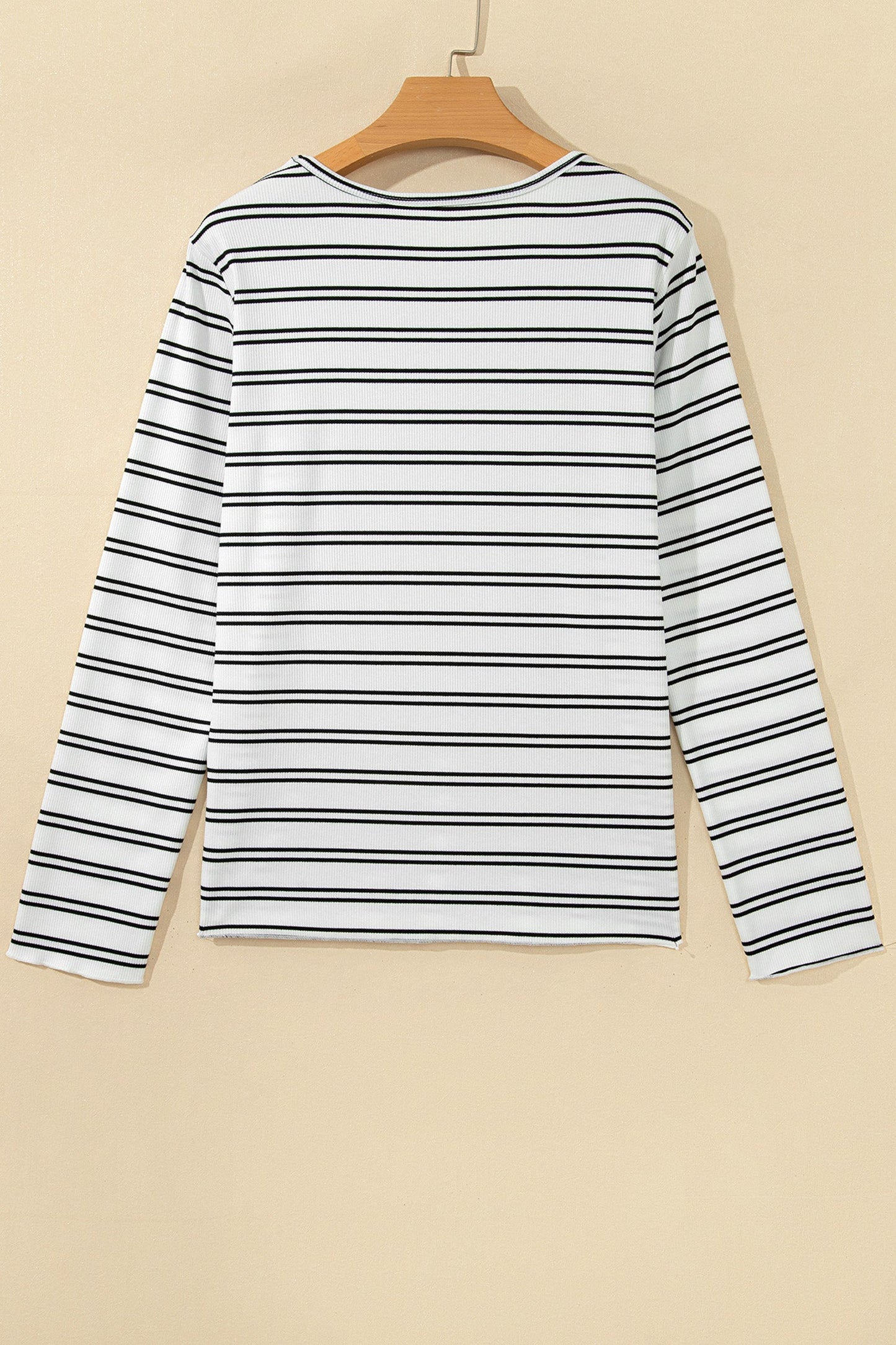 Stripe Ribbed Knit Round Neck Long Sleeve Top
