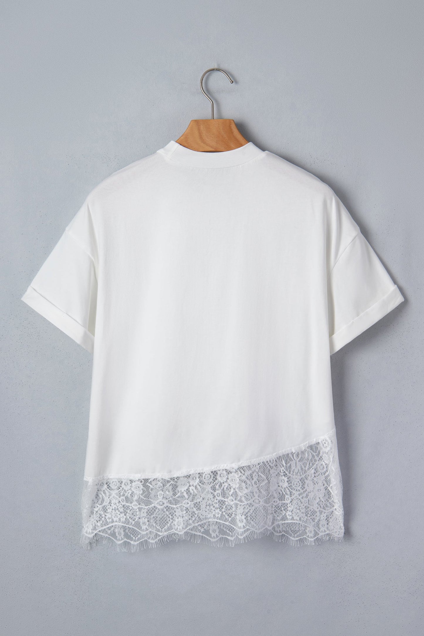 Solid Asymmetric Lace Hem Patchwork T-Shirt