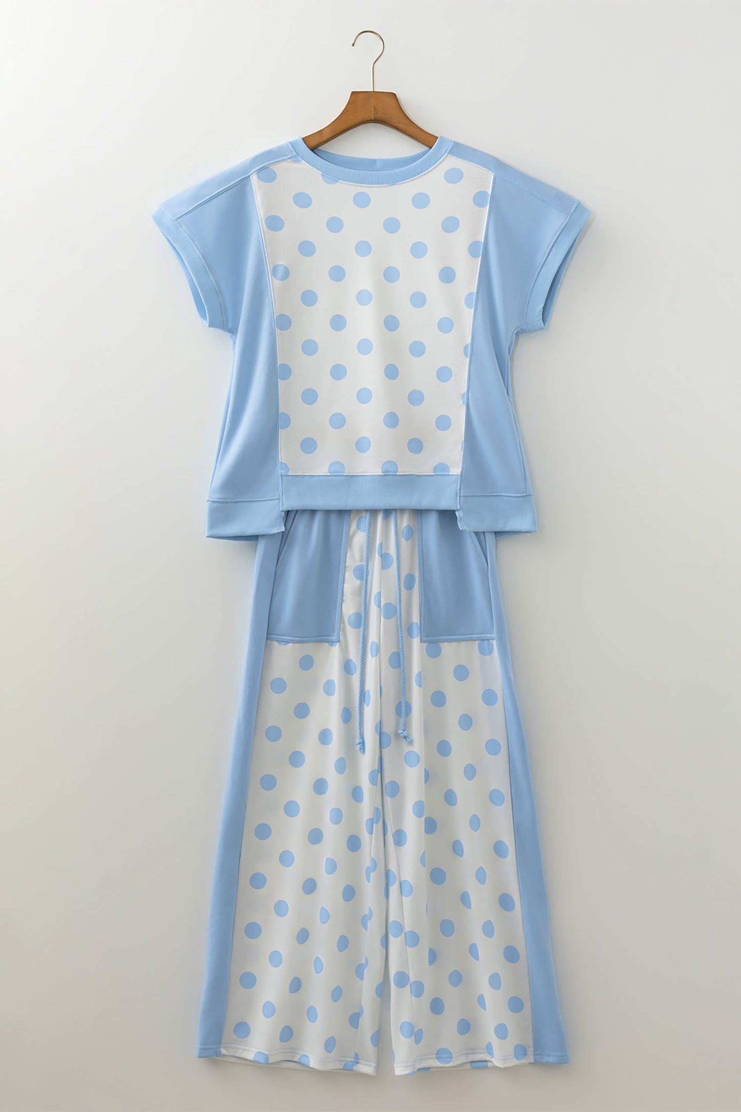Polka Dot Patchwork Top & Wide Leg Pants Set