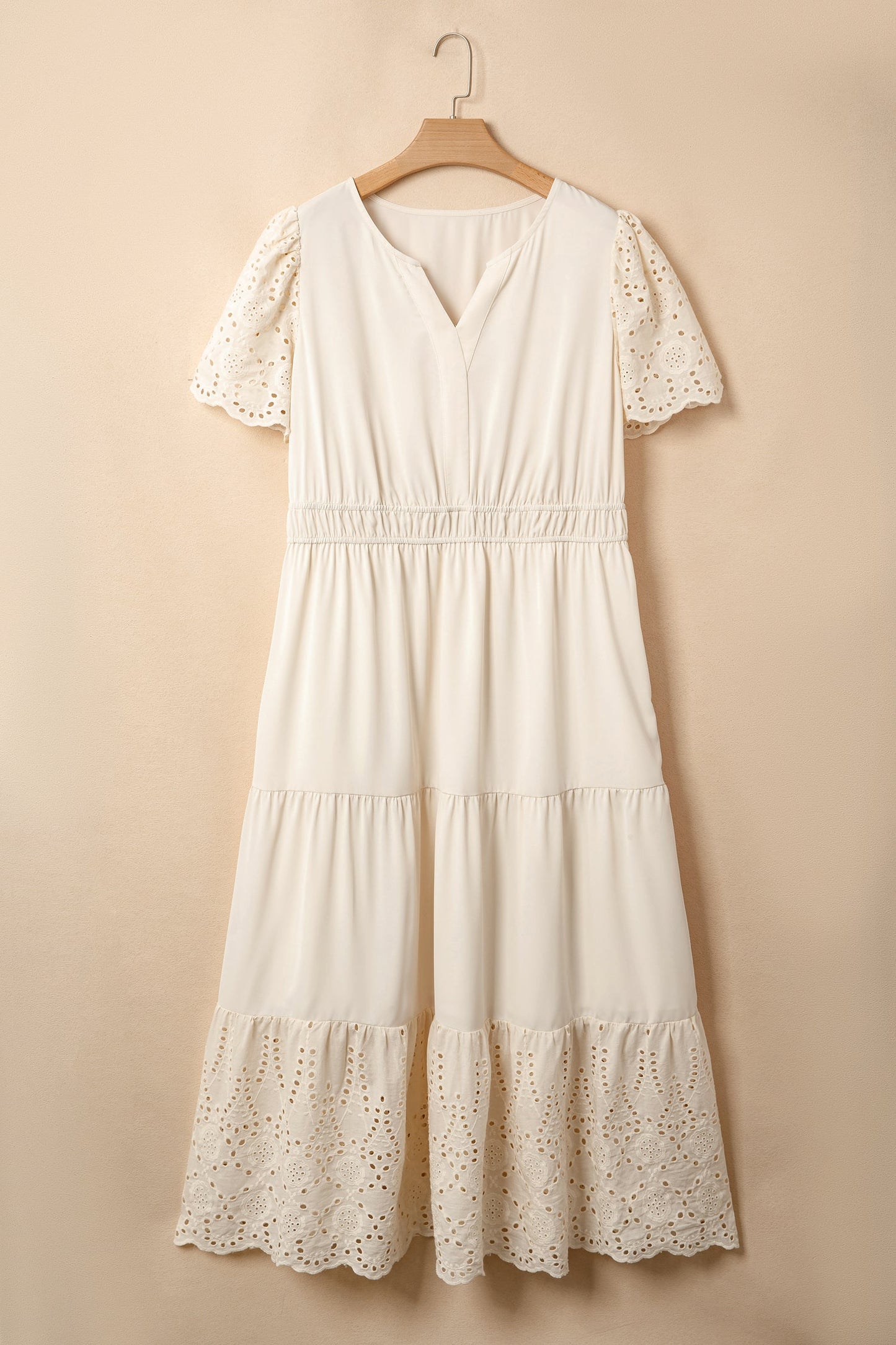 Plus Size Embroidered Eyelet Patchwork V-Neck Maxi Dress