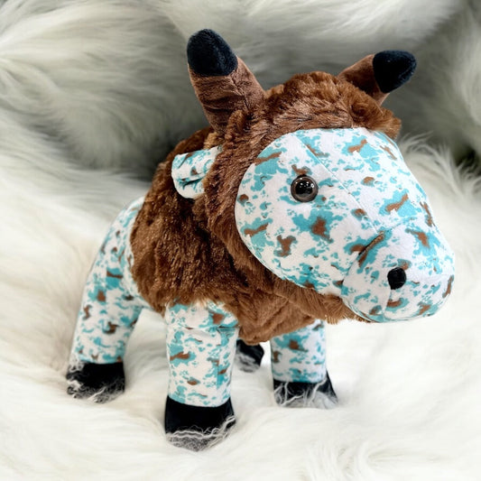 Turquoise cow print plush buffalo-medium farm pal