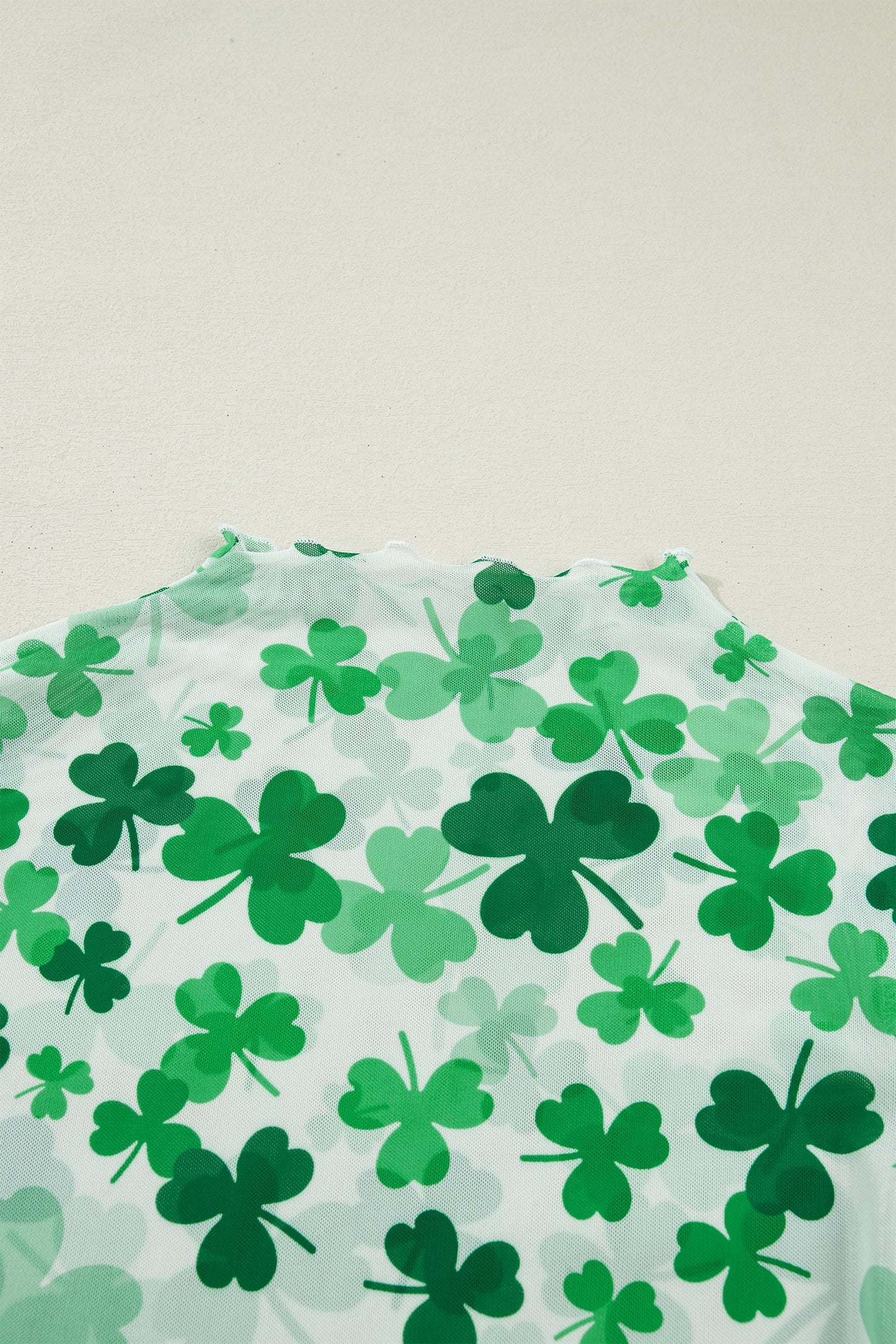 St Patrick Shamrock Lettuce Trim Mock Neck Top