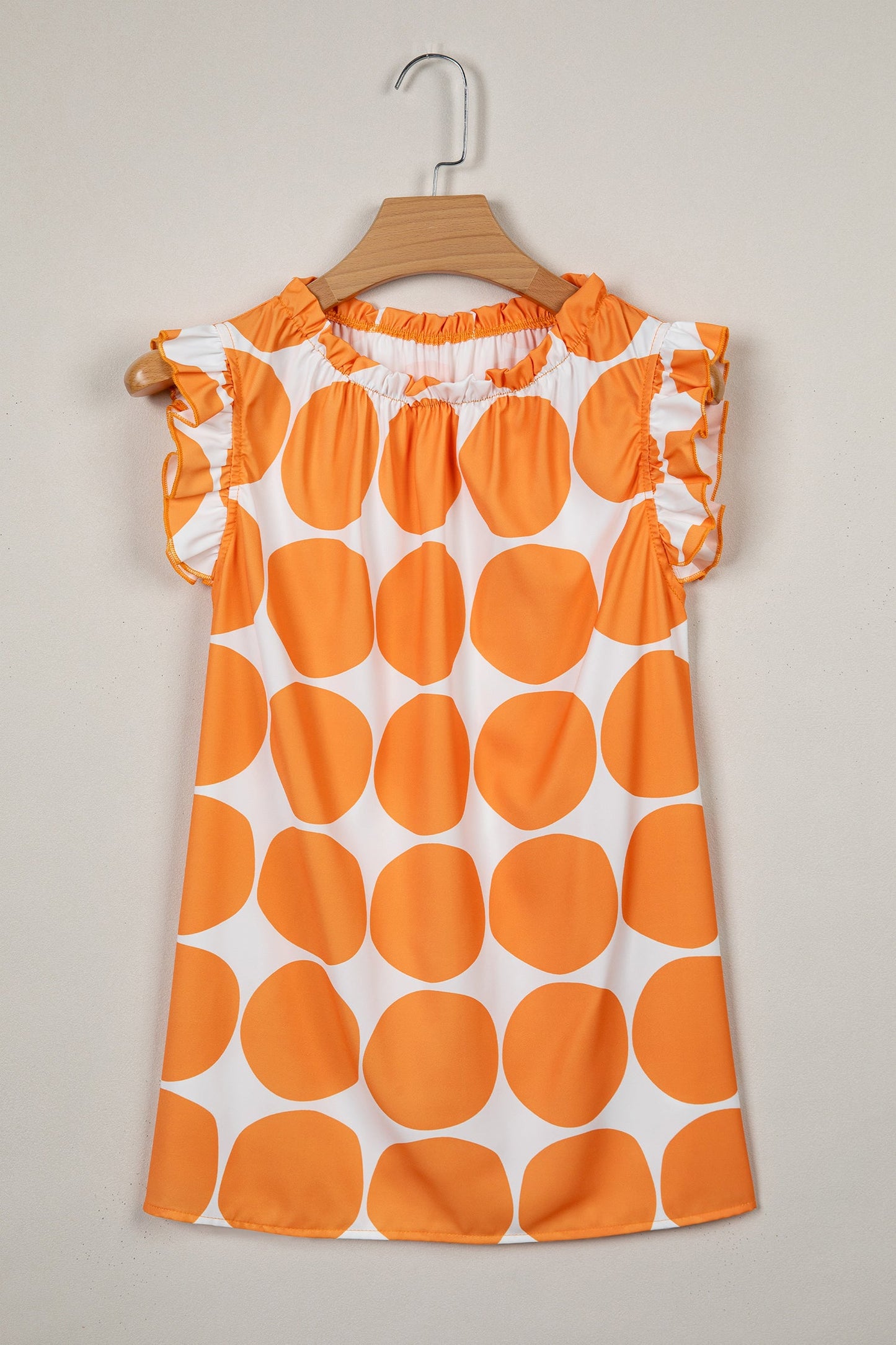 Polka Dot Frilled Round Neck Tank Top