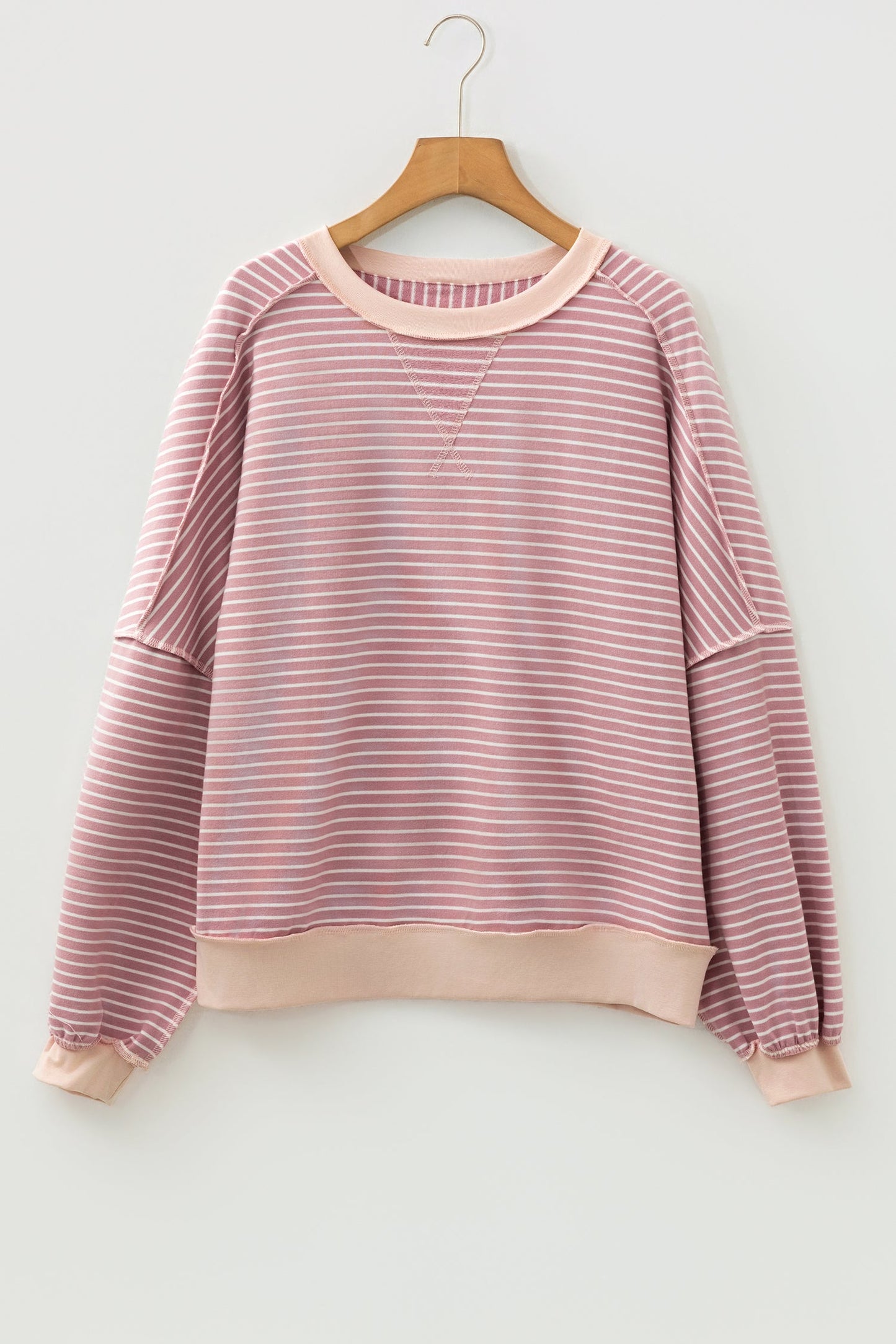Stripe Patchwork Exposed Stitching Long Sleeve Top