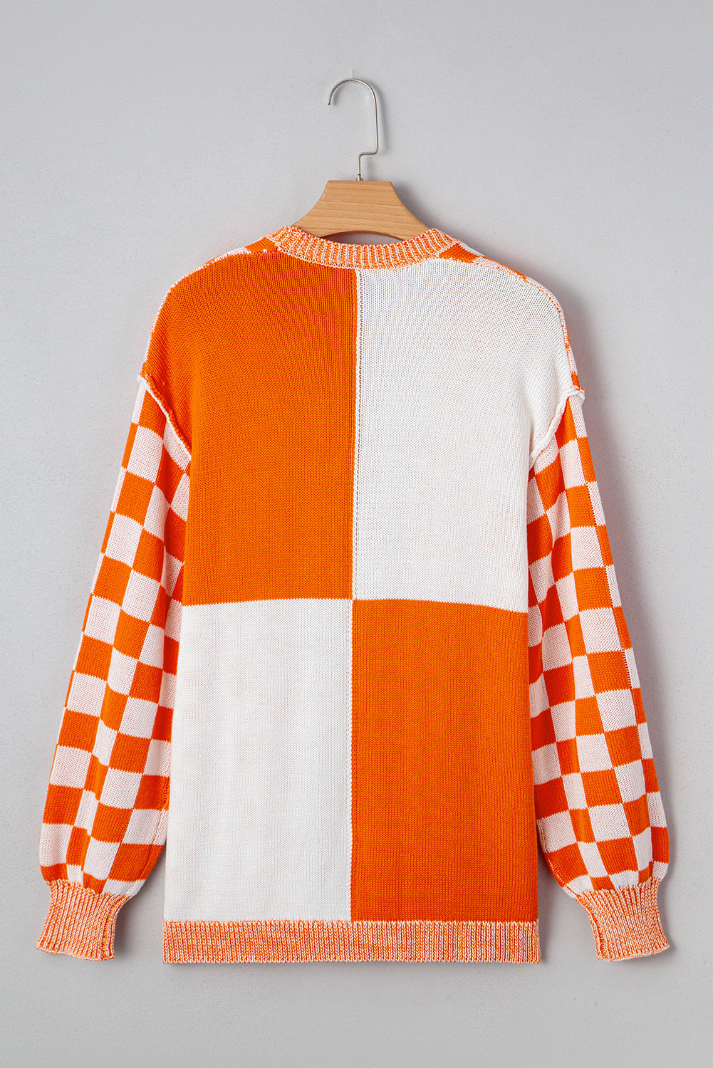 Checker Open Front Drop Shoulder Cardigan