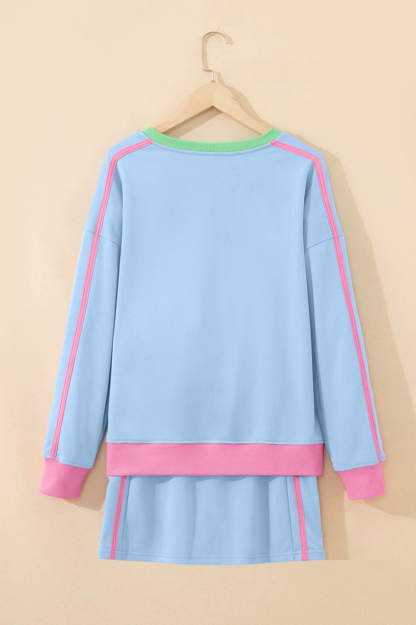Colorblock Ribbed V-Neck & Skort Athleisure Set