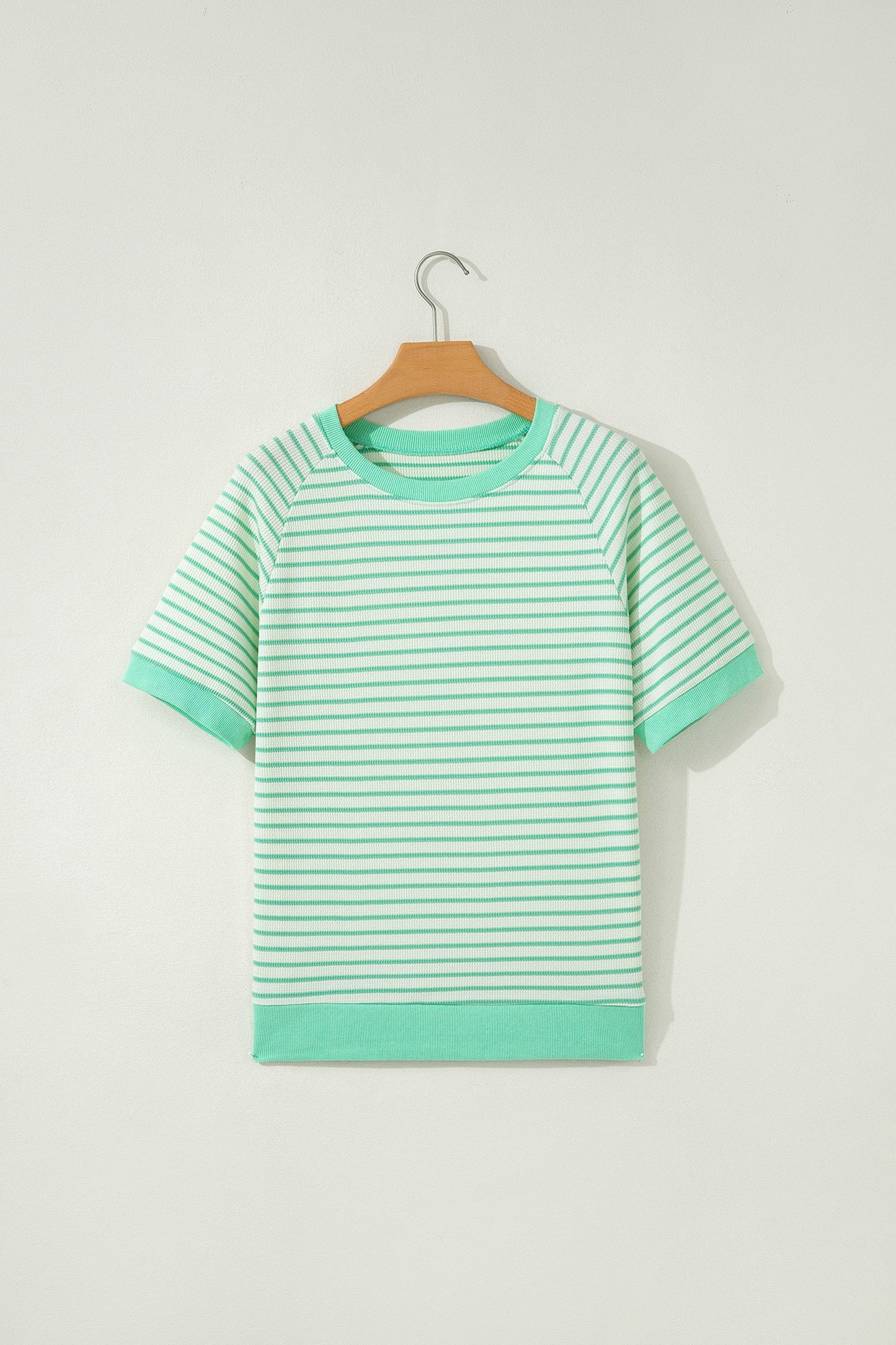 Stripe Colorblock Trim Round Neck Short Sleeve Tee