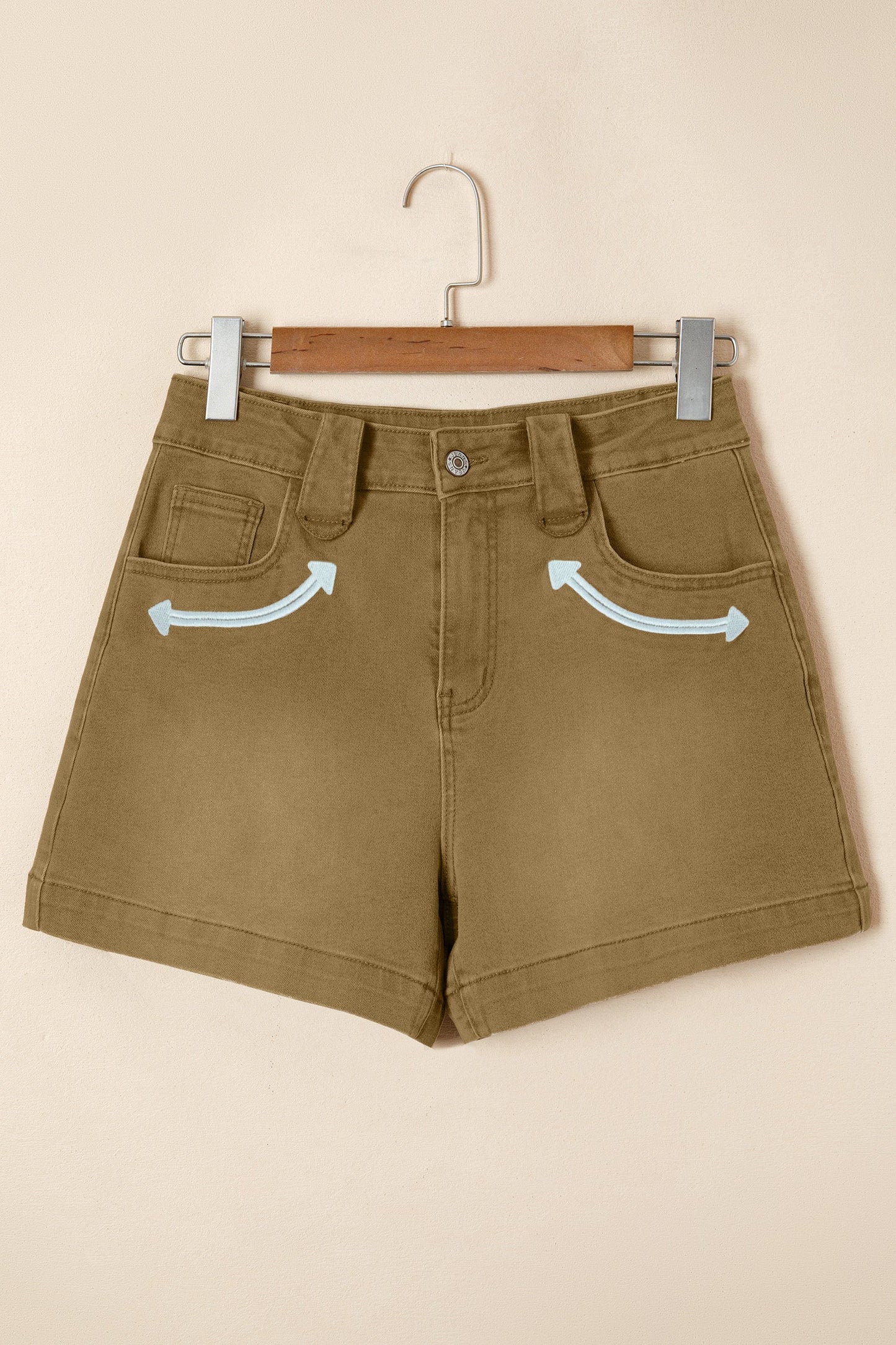 Western Denim Arrow Embroidered High Waist Shorts