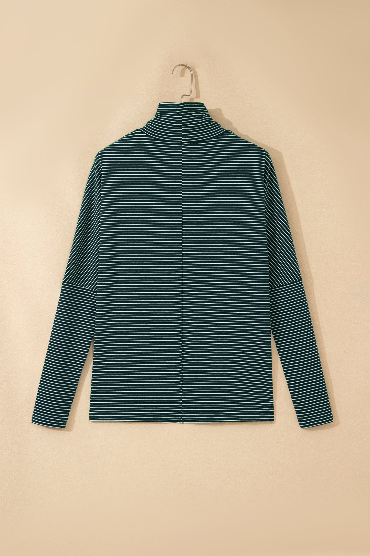 Stripe High Neck Drop Shoulder Long Sleeve Top