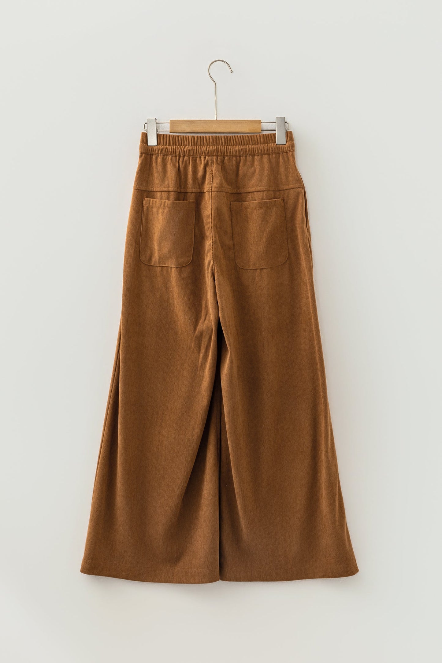 Solid Corduroy Buttoned Elastic Waist Wide Leg Pants