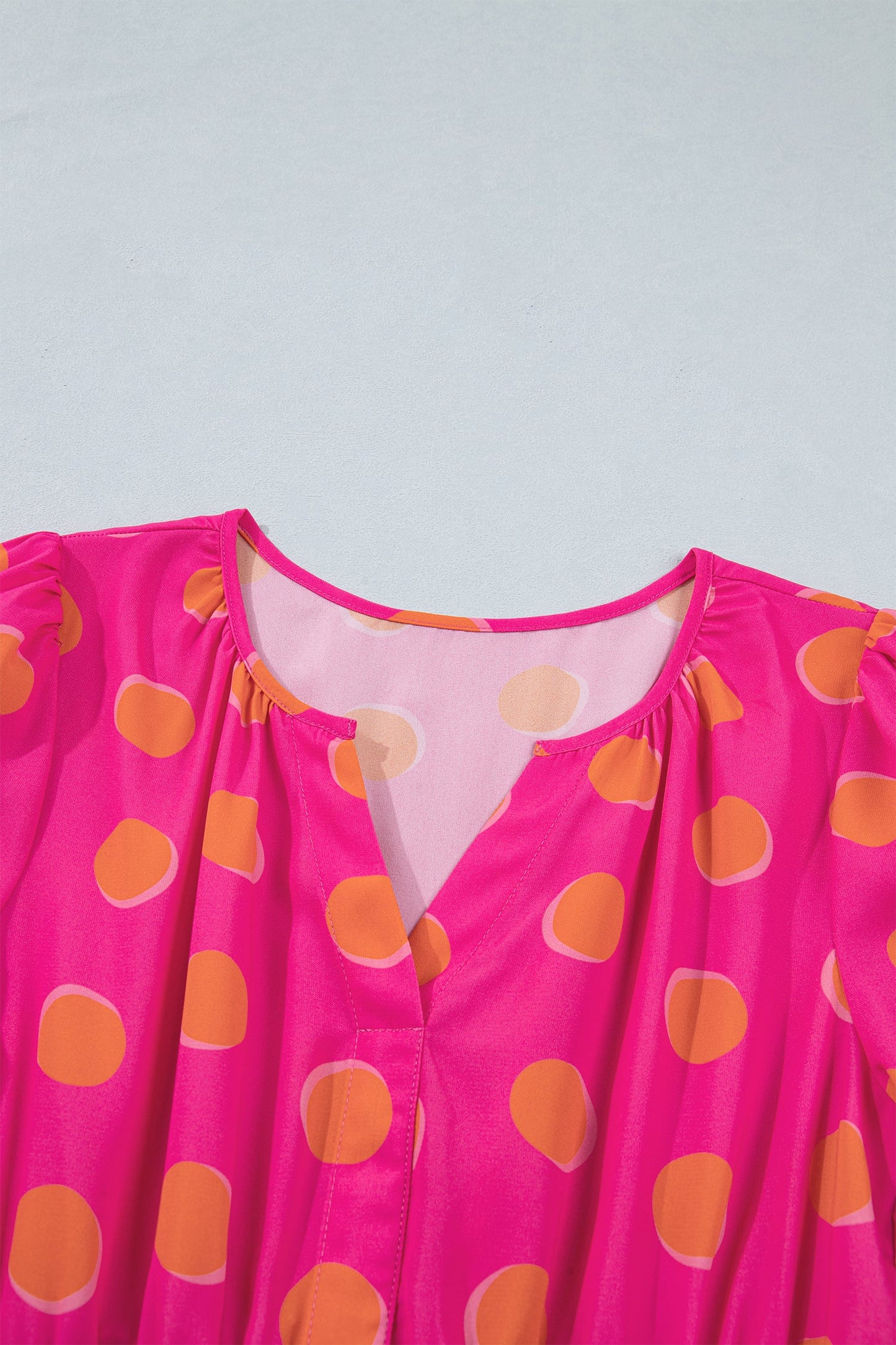 Polka Dot Short Sleeve Shirred Waist Midi Dress