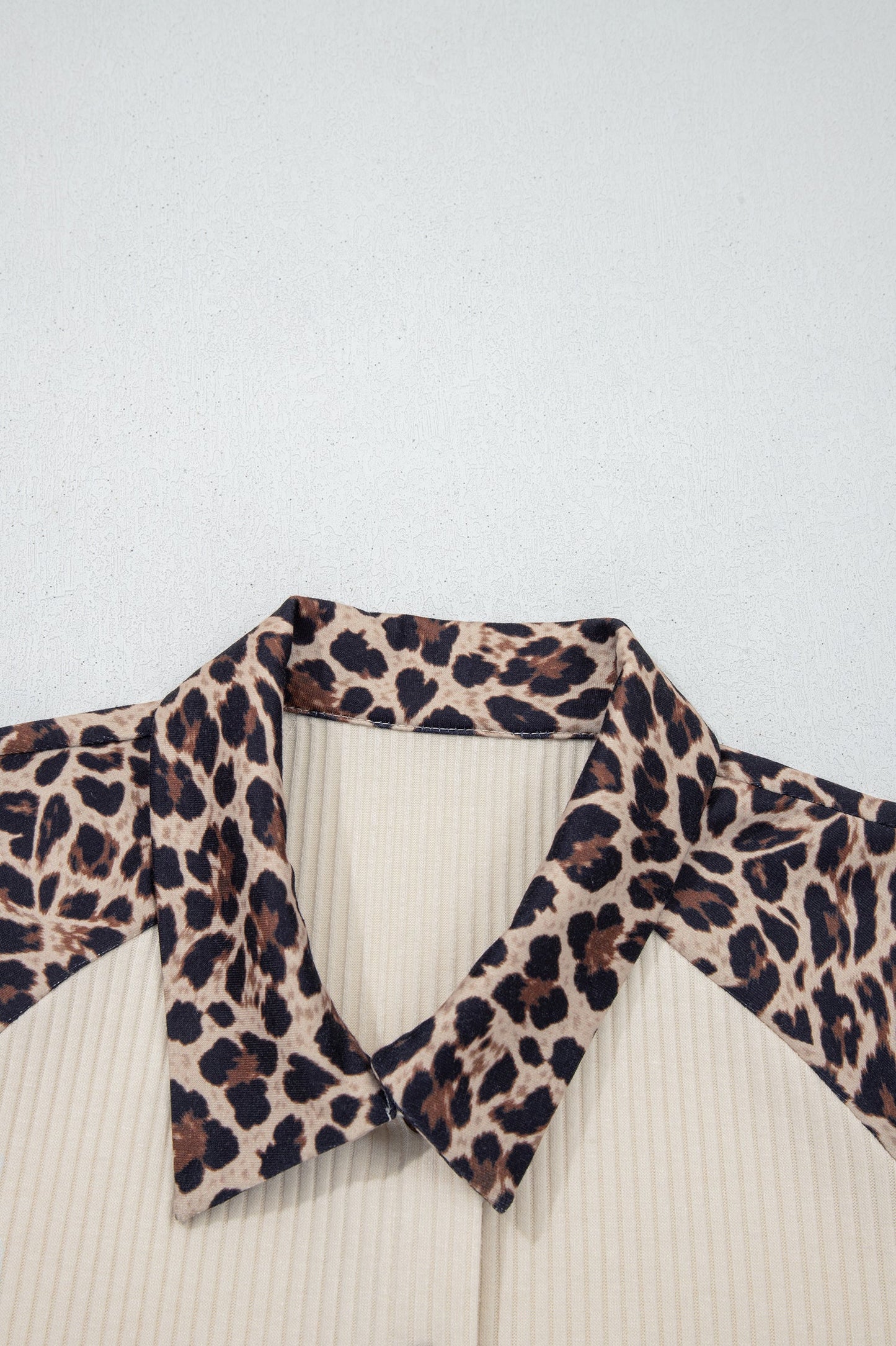 Leopard Patchwork Ribbed Button Down Shirt