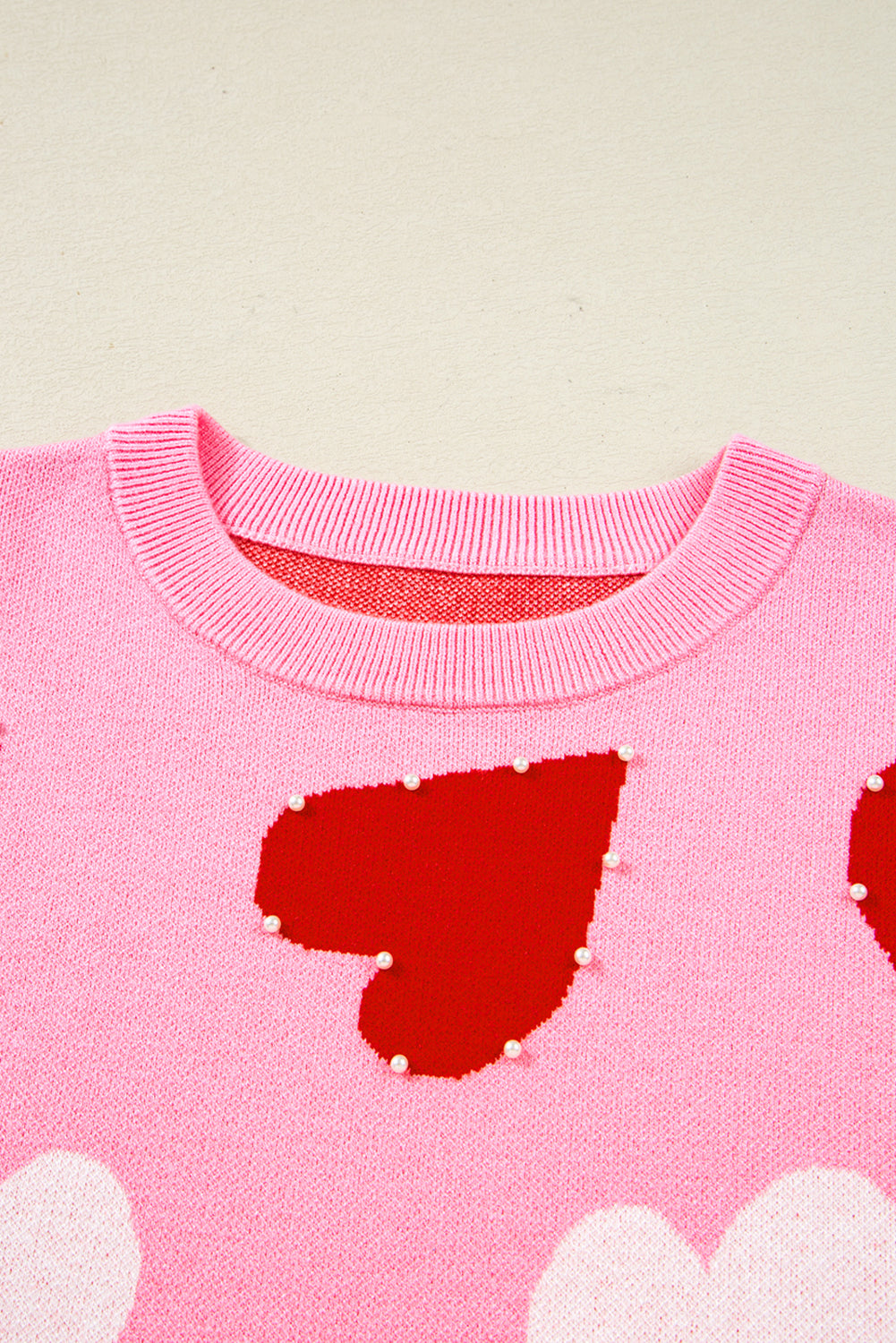 Valentine Heart Pearl Embellished Sweater