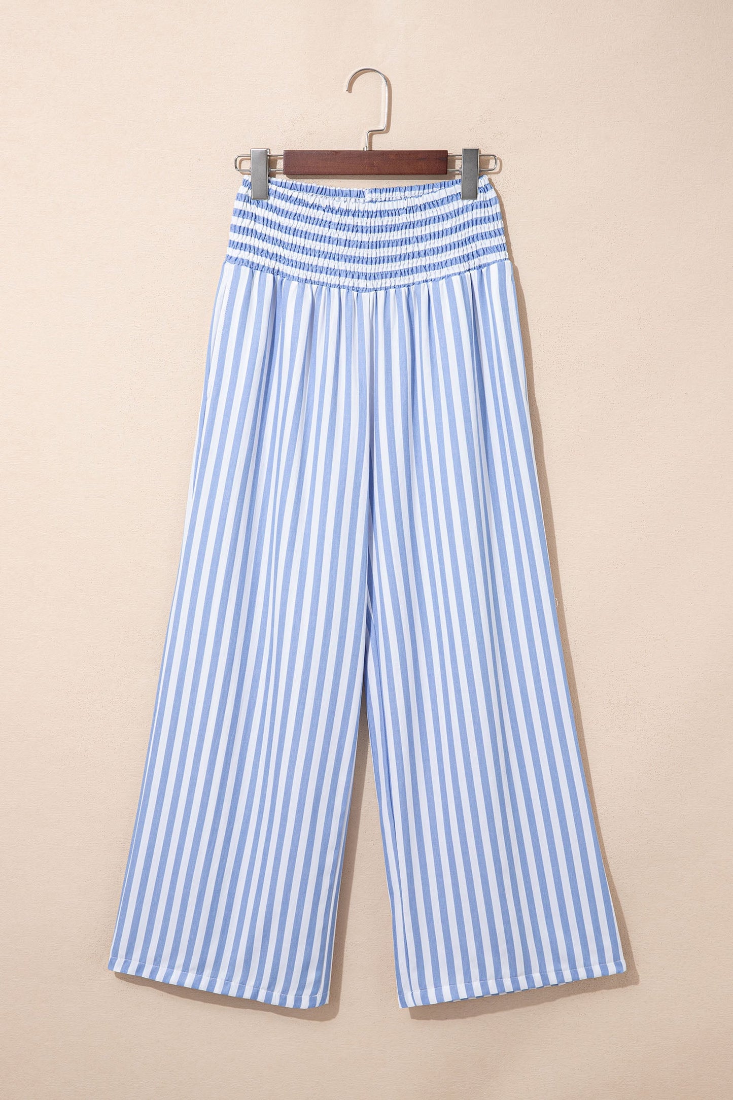 Stripe Shirred High Waist Wide Leg Pants